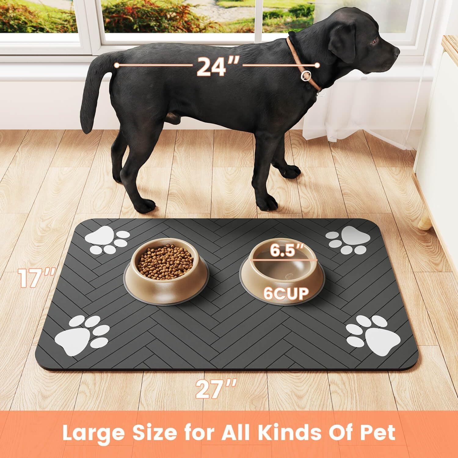 Pet Feeding Mat-Absorbent Pet Placemat for Food and Water Bowl, with Waterproof Rubber Backing, Quick Dry Water Dispenser Mat for Dog and Cat (20"x12", Striped Dark Gray) Dark Gray 20"L x 12"W - Image 9