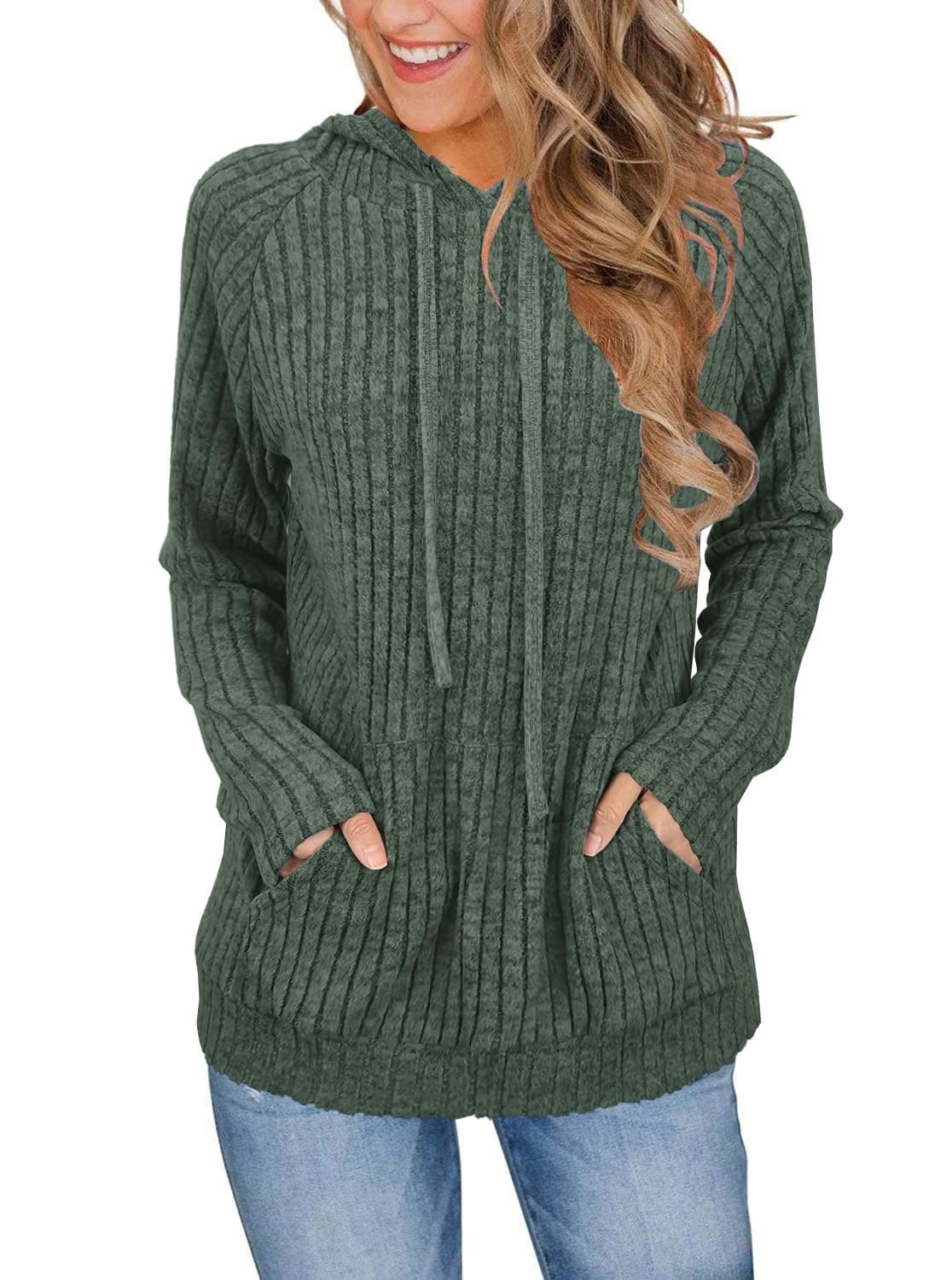 JomeDesign Sweaters for Women Long Sleeve Shirts Fashion Hoodies Pullover Sweatshirts Loose Casual Fall Tops Large Green