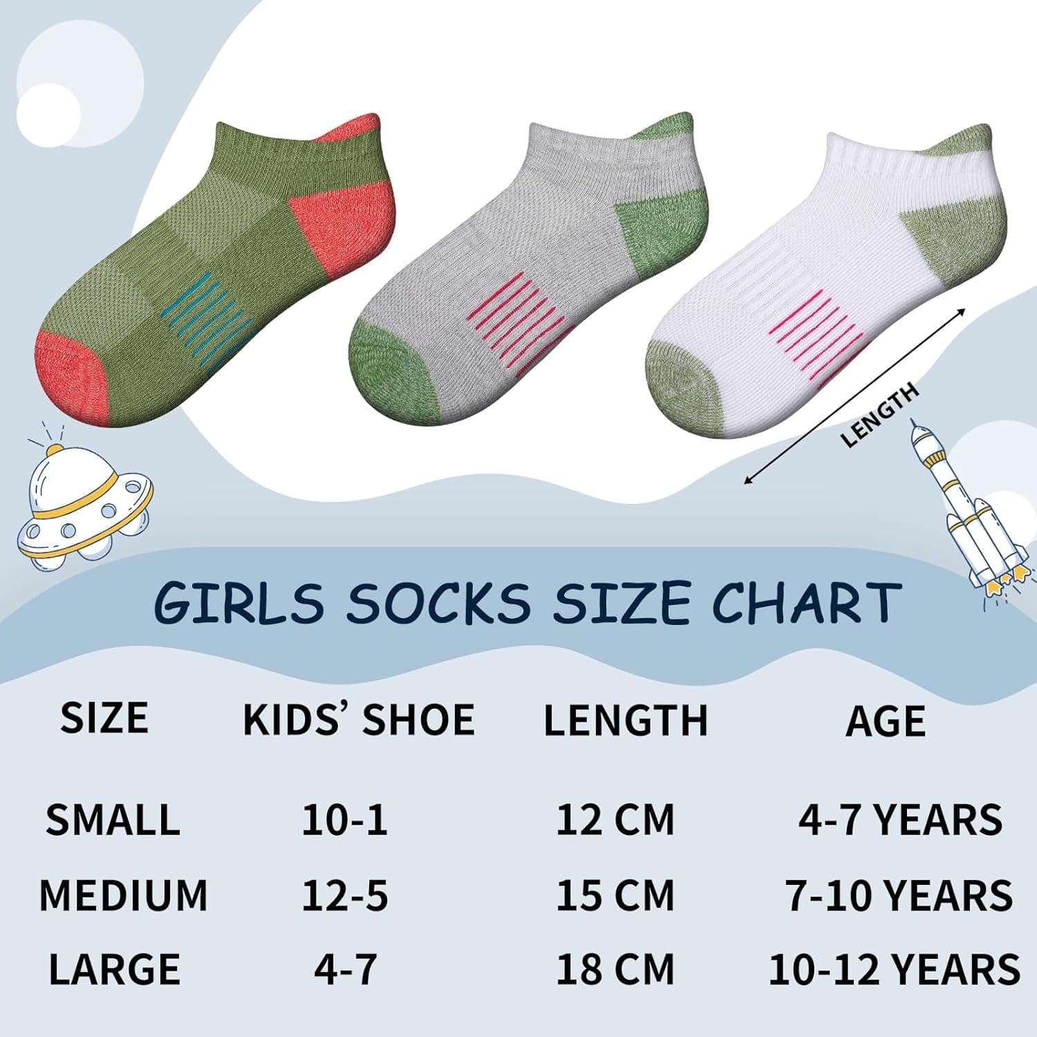 Comfoex Girls Socks Ankle Athletic Socks For Kids 4-6 6-8 8-10 Years Old Short Socks With Cushioned Sole 8 Pairs 7-10 Years Multicolor 8 Pairs - Image 3