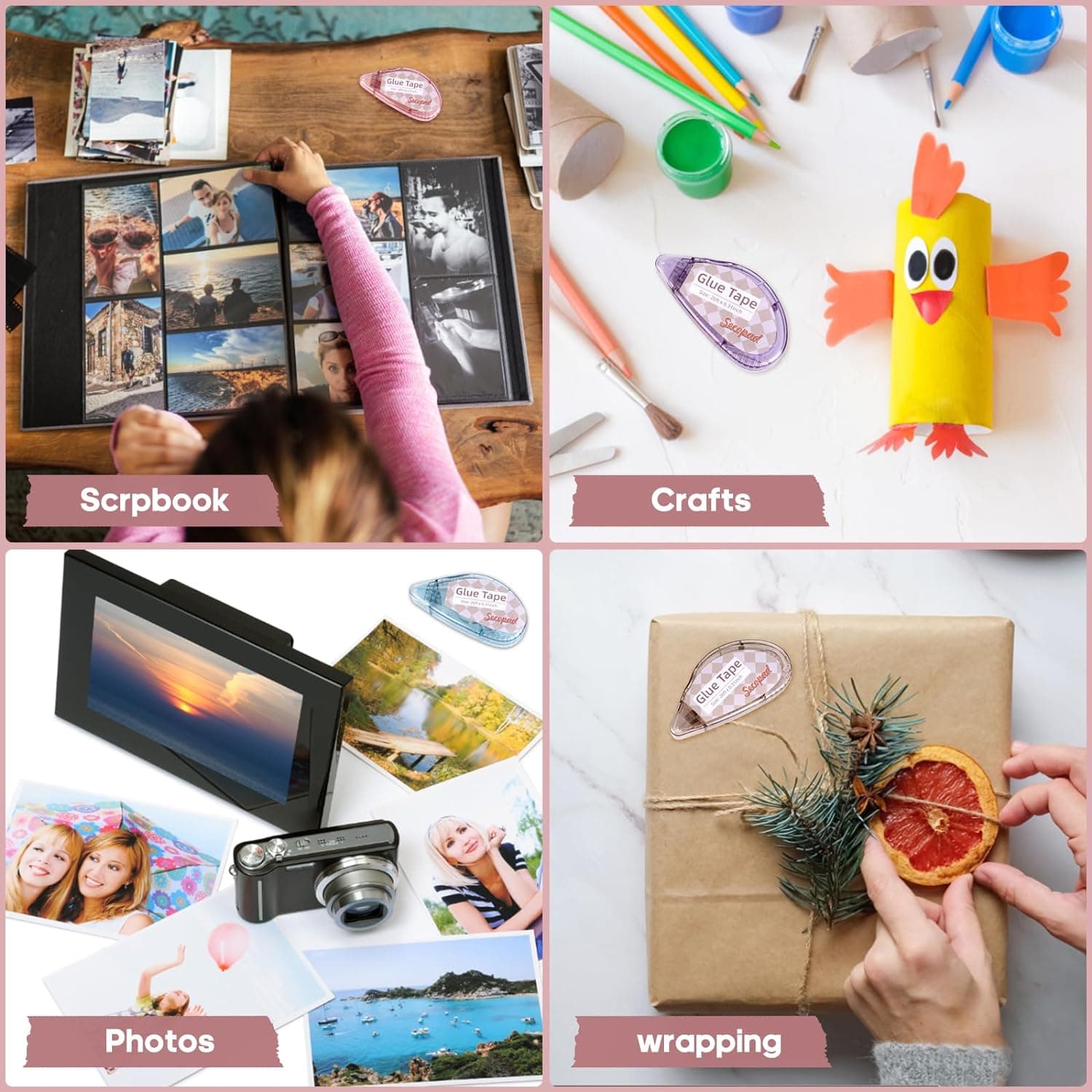 Scrapbook Tape, 4 Pack Double Sided Tape Roller for Crafts, Adhesive Glue Runner Scrapbooking Supplies Journaling School Office Teacher Supplies for Kids and Adults, 0.3IN x 26FT 0.3IN x 26FT 4 - Image 5