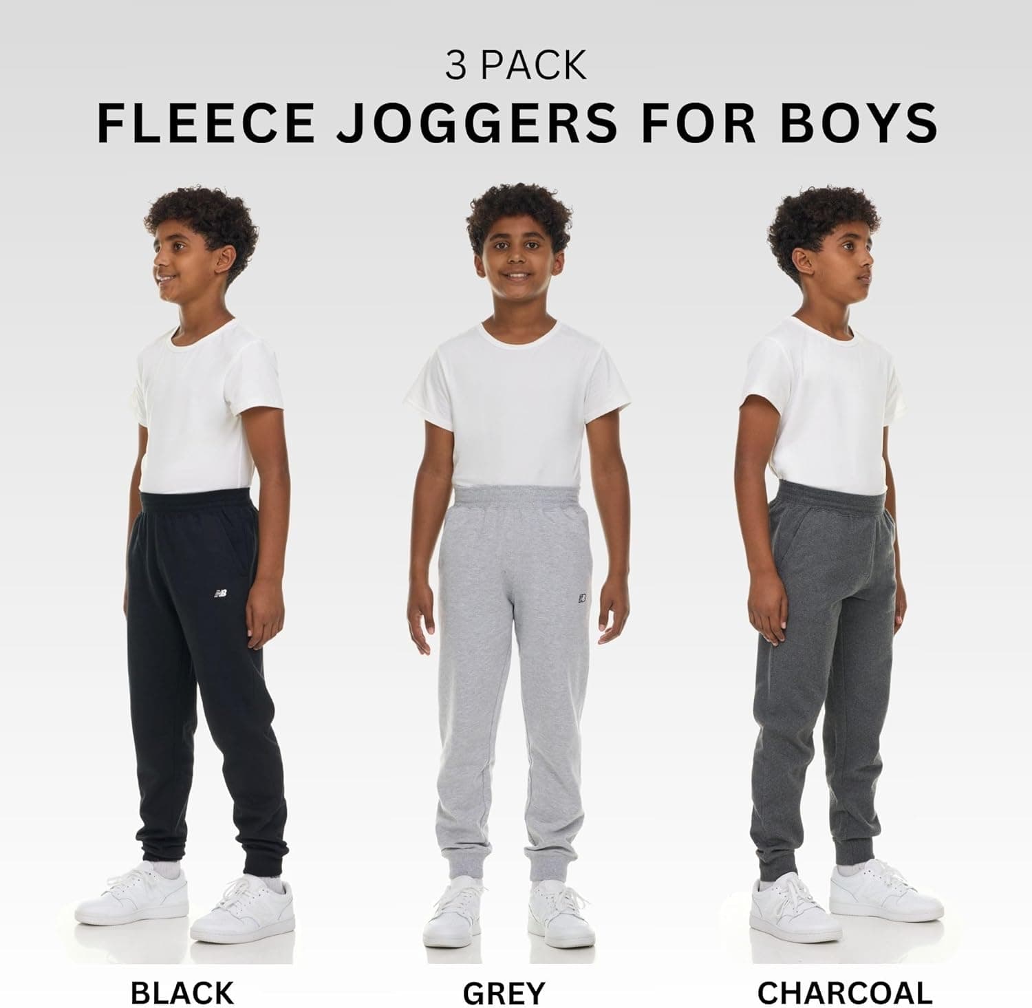 New Balance Boys Fleece Jogger 3 Pack – Kids Soft Cotton Blend Fleece Sweatpants with Pockets, Athletic Fit, Sizes 4-20 Black/Grey/Charc 14-16 - Image 3