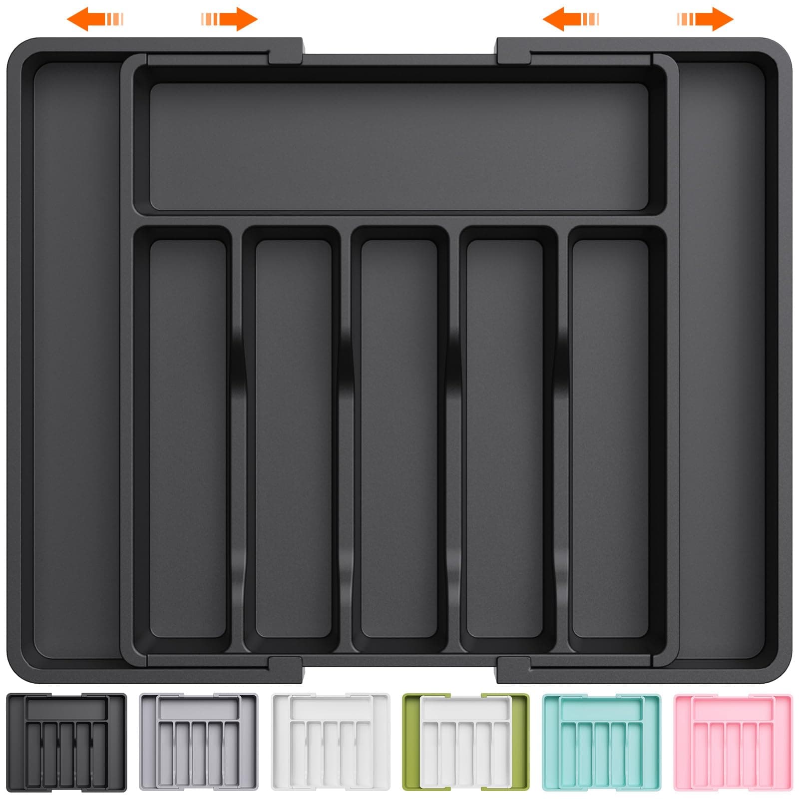 Lifewit Large Silverware Drawer Organizer, Expandable Utensil Tray for Kitchen, BPA Free Flatware and Cutlery Holder, Adjustable Plastic Storage for Spoons Forks Knives, Large, Black Black XL(13-22''W x 15"D)