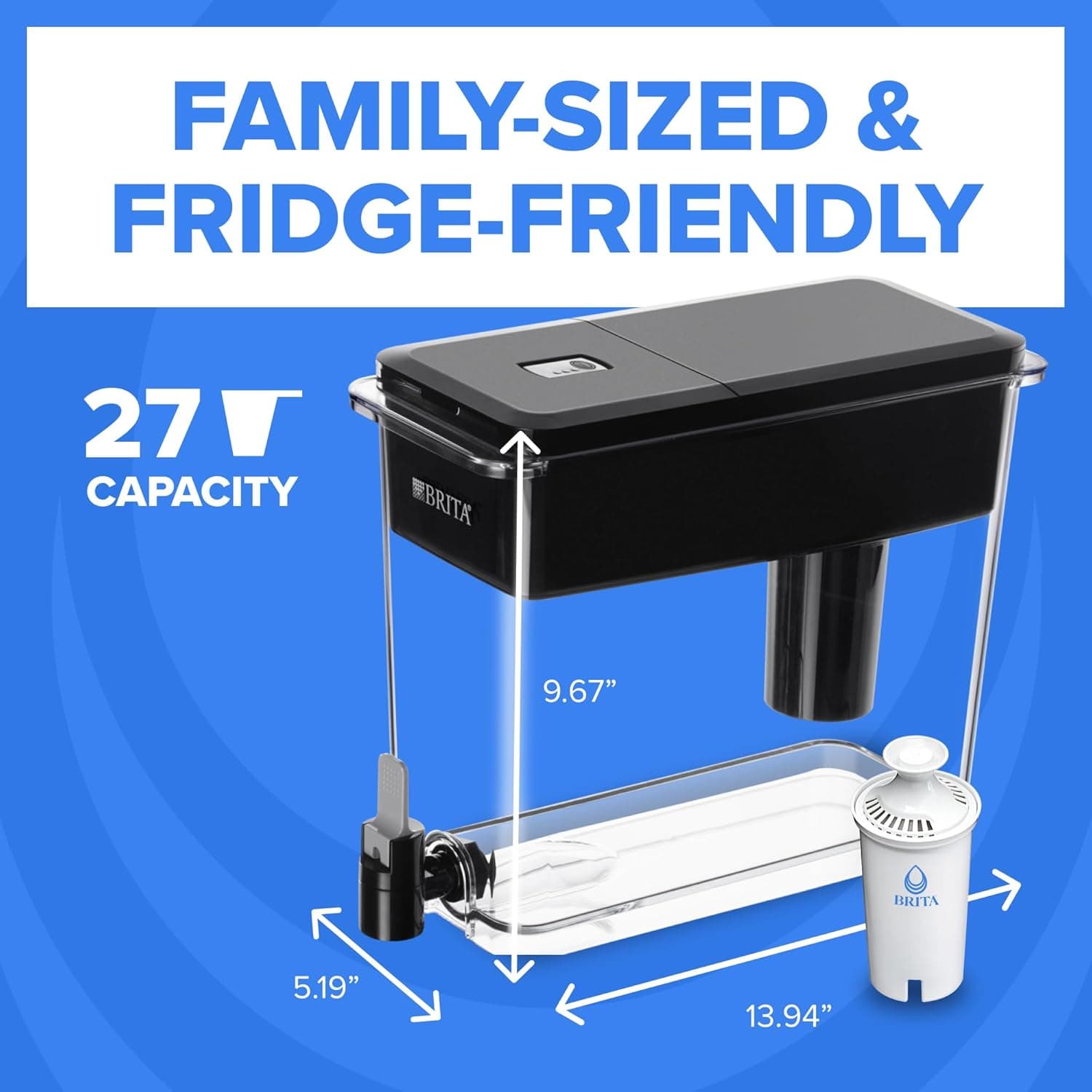 Brita UltraMax Large Water Dispenser With Standard Filter, BPA-Free, Reduces Copper, Cadmium and Mercury Impurities, Lasts 2 Months or 40 Gallons, Includes 1 Filter, Kitchen Accessories, Large 27-Cup 27 Cup - Image 7