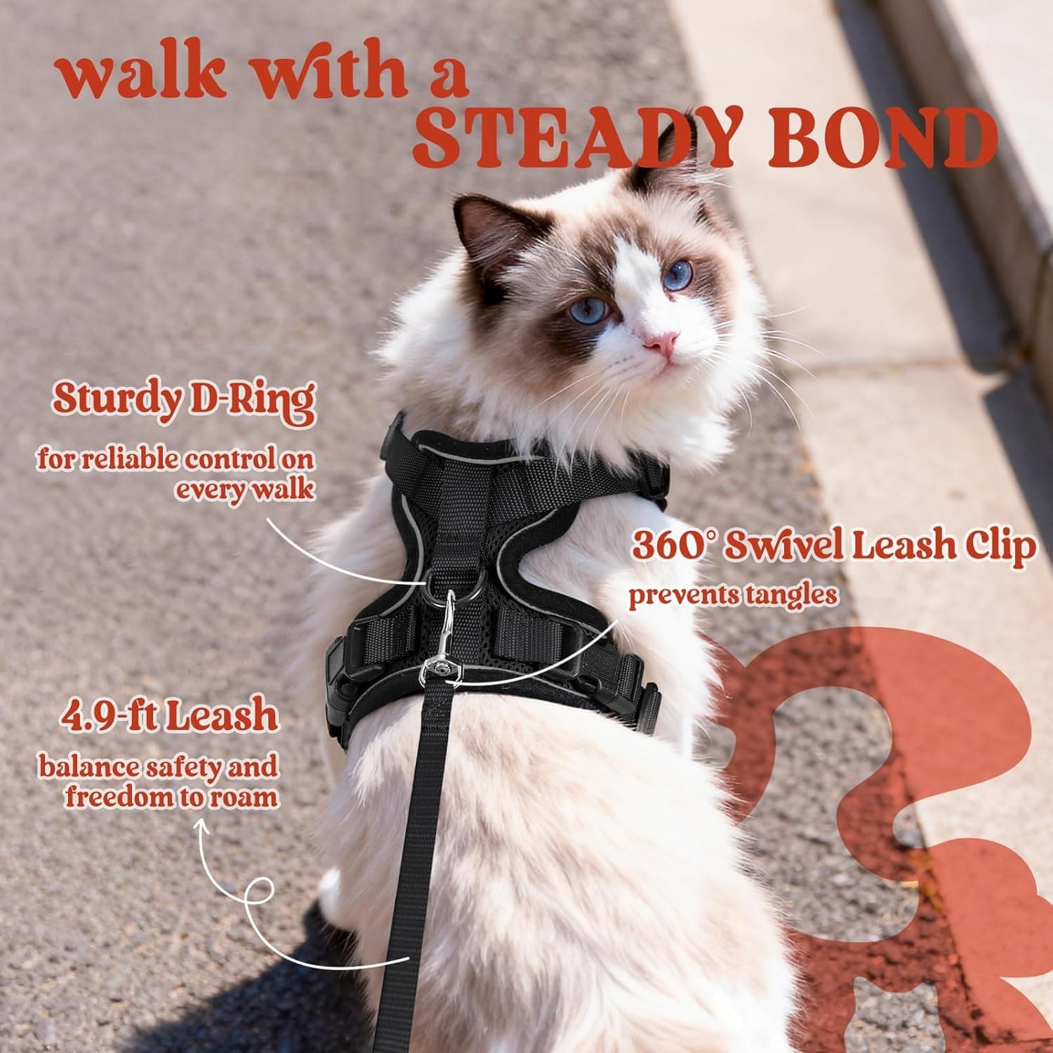 rabbitgoo Cat Harness and Leash for Walking, Escape Proof Soft Adjustable Vest Harnesses for Cats, Easy Control Breathable Reflective Strips Jacket, Black, XS XS Black - Image 6
