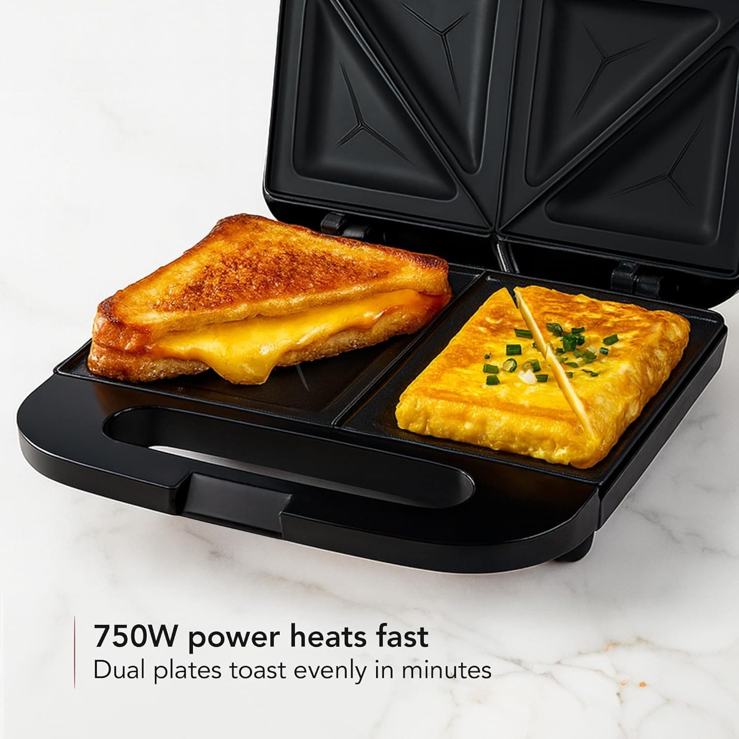 OVENTE Electric Sandwich Maker with Non-Stick Plates, Indicator Lights, Cool Touch Handle, Easy to Clean and Store, Perfect for Cooking Breakfast, Grilled Cheese, Tuna Melts and Snacks, Black GPS401B - Image 3