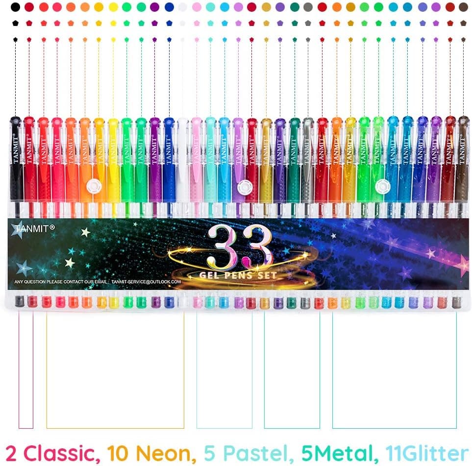 TANMIT Gel Pens, 33 Color Gel Pen Fine Point Colored Pen Set with 40% More Ink for Adult Coloring Books, Drawing, Doodling, Scrapbooks Journaling Multicolor - Image 3