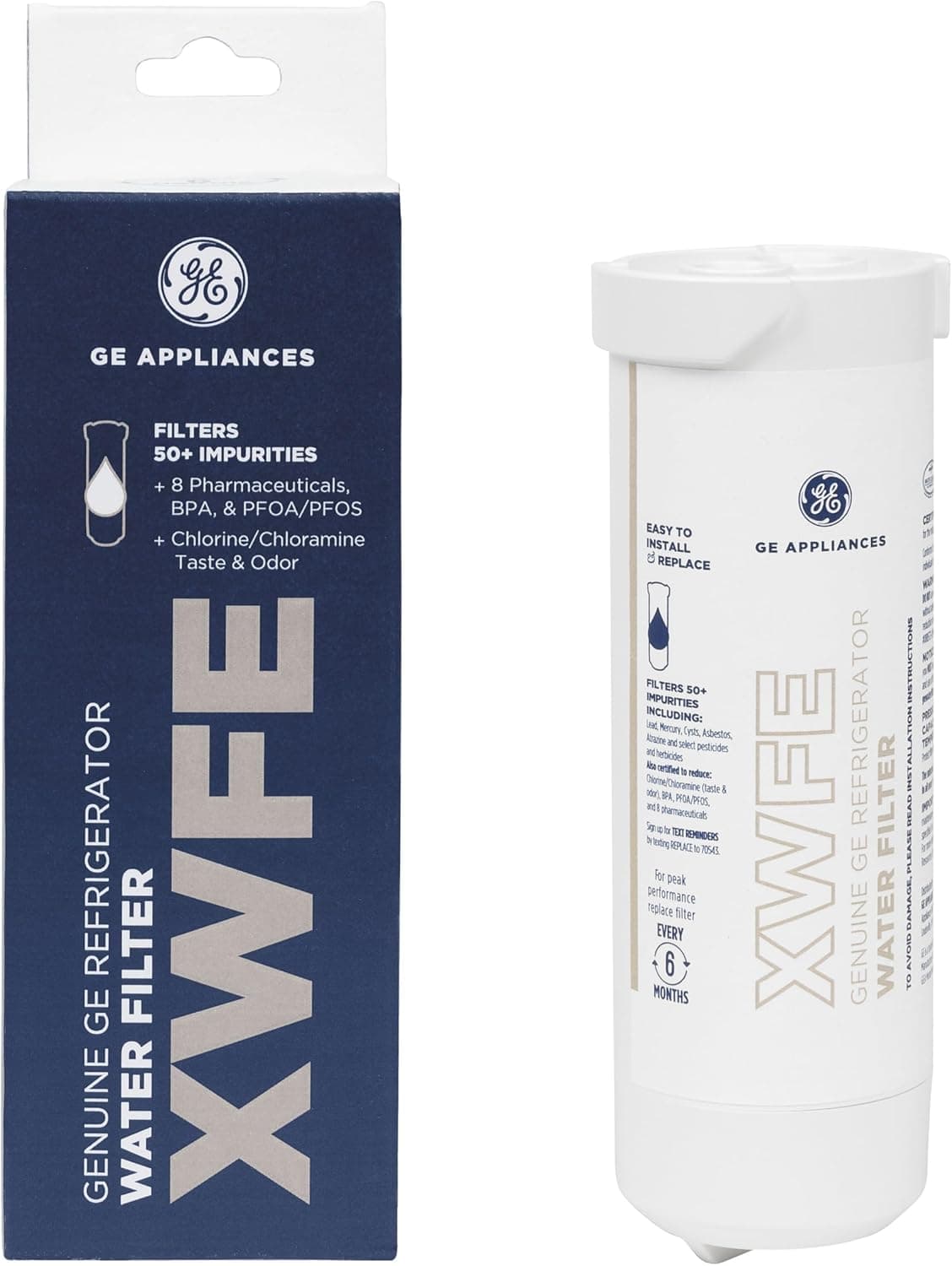 GE XWFE Refrigerator Water Filter, Genuine Replacement Filter, Certified to Reduce Lead, Sulfur, and 50+ Other Impurities, Replace Every 6 Months for Best Results, Pack of 1 1 Count (Pack of 1) - Image 2