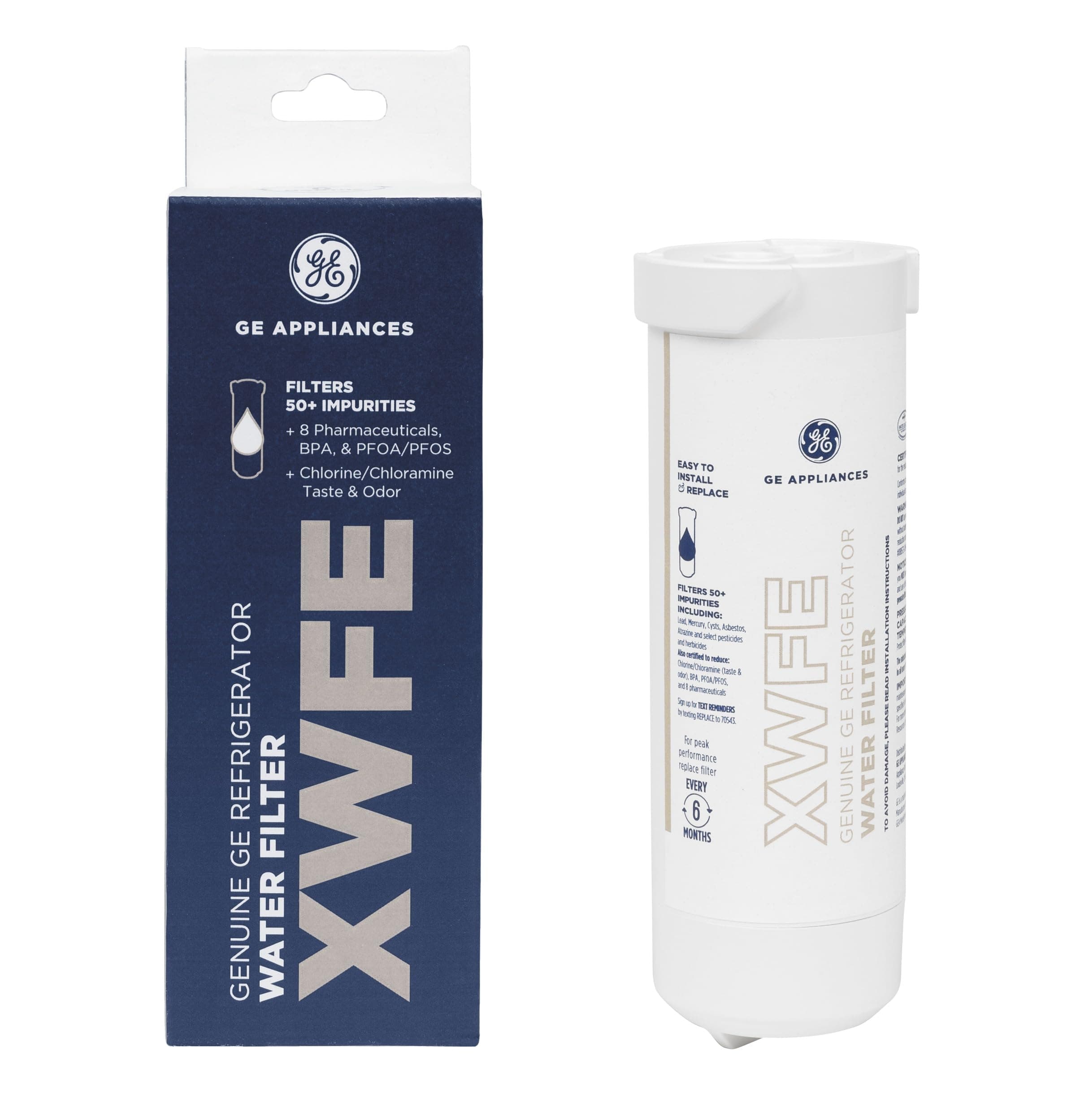 GE XWFE Refrigerator Water Filter, Genuine Replacement Filter, Certified to Reduce Lead, Sulfur, and 50+ Other Impurities, Replace Every 6 Months for Best Results, Pack of 1 1 Count (Pack of 1)
