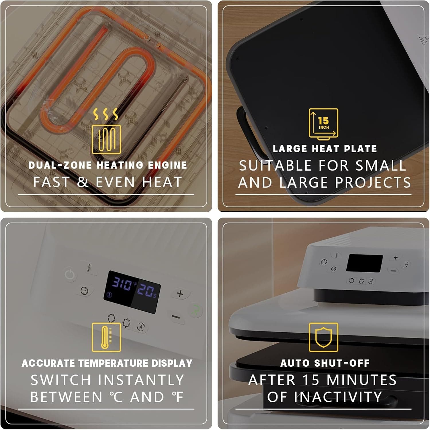 HTVRONT Auto Heat Press Machine for T Shirts - 15x15 Smart T Shirt Press Machine with Auto Release - Professional Heat Press for Sublimation, Vinyl, Heat Transfer Projects white - Image 5