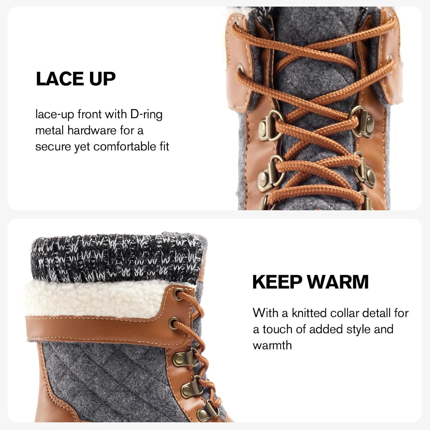 ALEADER Womens Winter Snow Boots | Waterproof Shell | Duck Boots 6 Brown Grey - Image 5