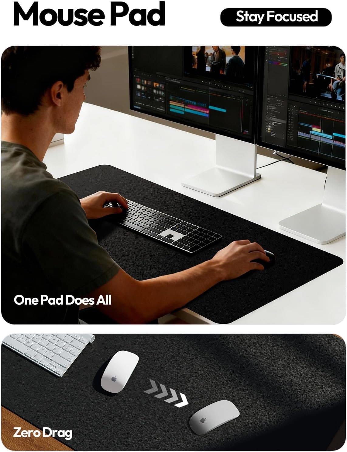 YSAGi Leather Office Desk Pad Protector, Large Mouse Pad, Non-Slip, PU Leather, Laptop Desk Blotter, Waterproof Writing Pad for Office and Home, Black, 23.6" x 13.8" Black 23.6" x 13.8" - Image 4