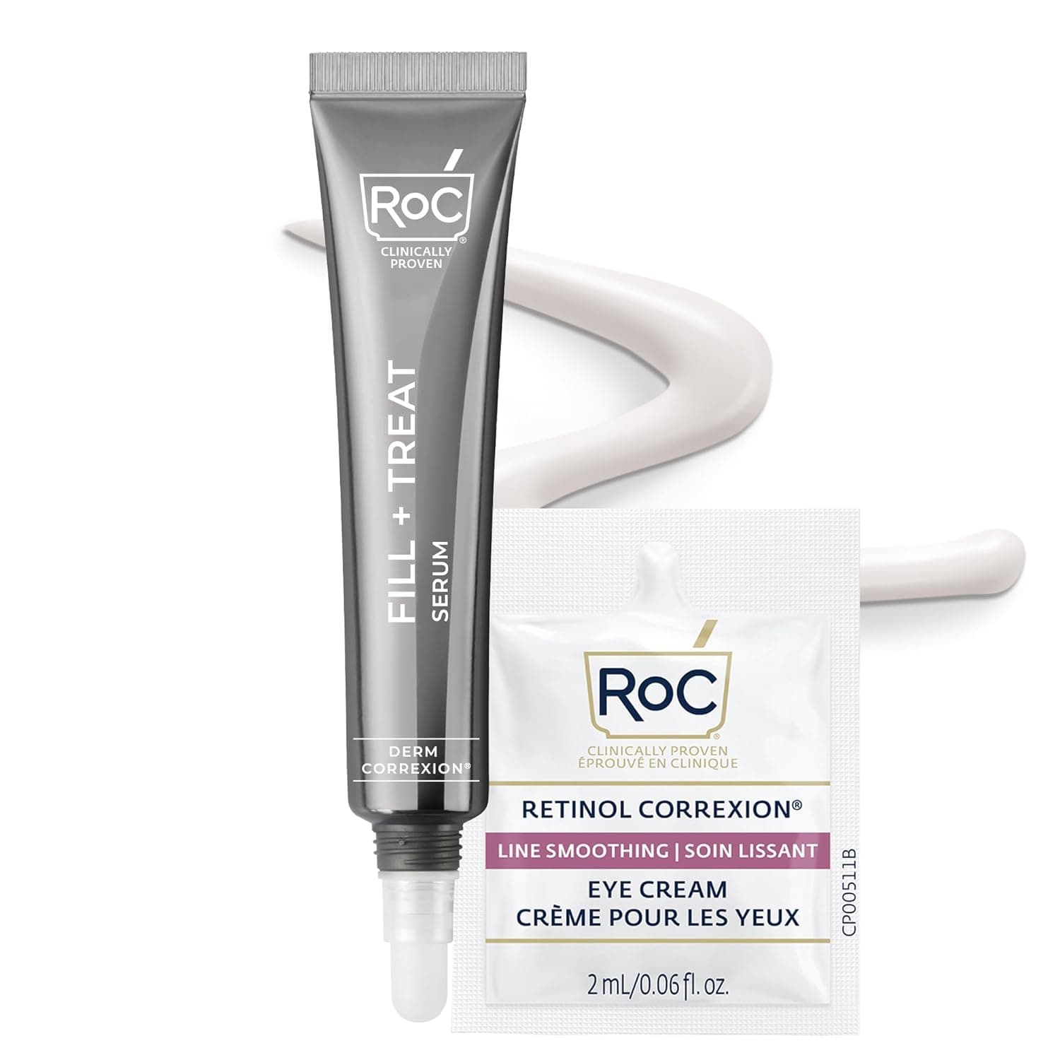 RoC Derm Correxion Fill + Treat Advanced Retinol Serum, Wrinkle Filler Treatment with Hyaluronic Acid for Crow's Feet, 11 Wrinkles, & Laugh Lines, (.5 fl oz) with Retinol Packette (Packaging May Vary) - Image 2