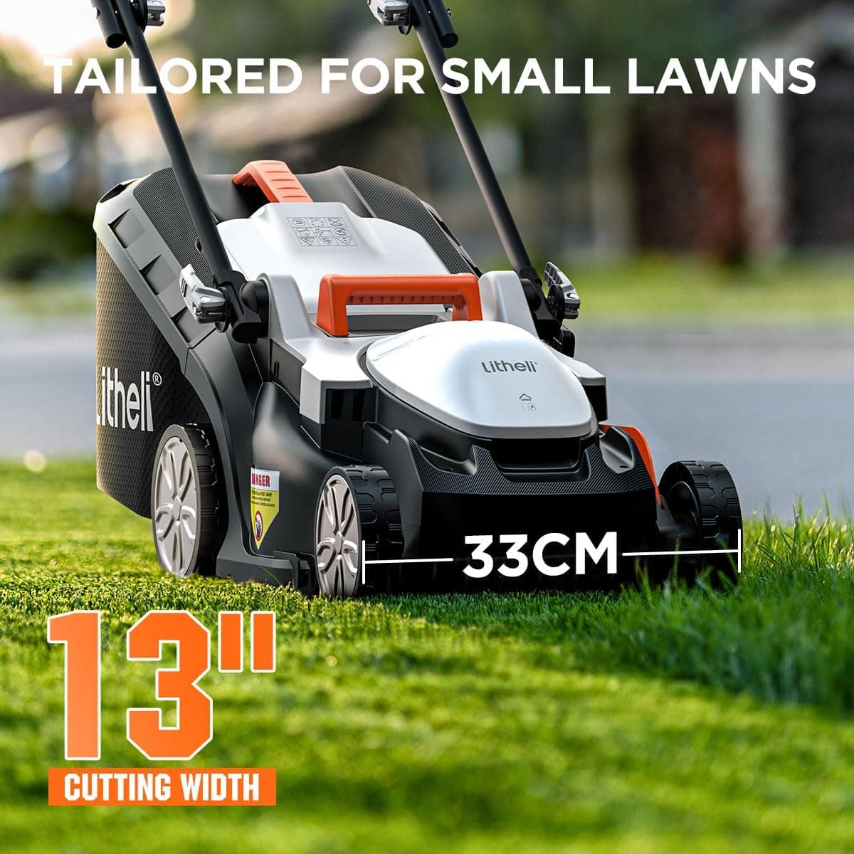 Litheli Cordless Lawn Mower 13 Inch, U20 Handy+ 20V Electric Lawn Mowers for Garden, Yard and Farm, 5 Heights Adjustment, Light Weight,4.0Ah Portable Battery Included Orange 1 Battery - Image 3