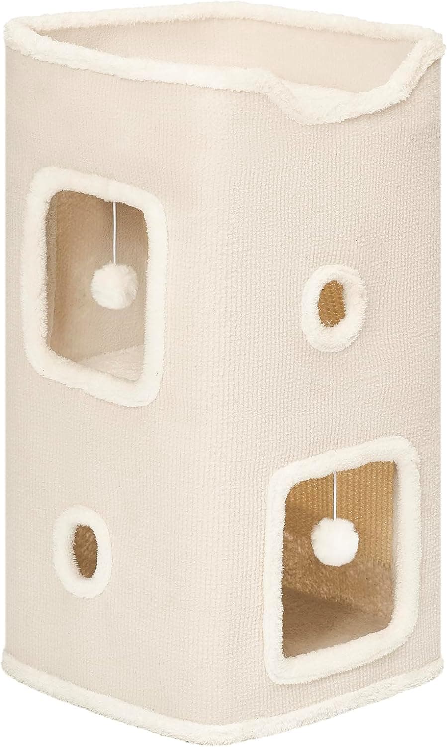 Cat Beds for Indoor Cats, Cat House 2-Story, Cat Condo with Stable Frame and Large Scratch Pad, 24'' Durable Cat Cube Playhouse with Dangling Balls, Perfect for Multiple Pets White 2-Tier Regular - Image 2