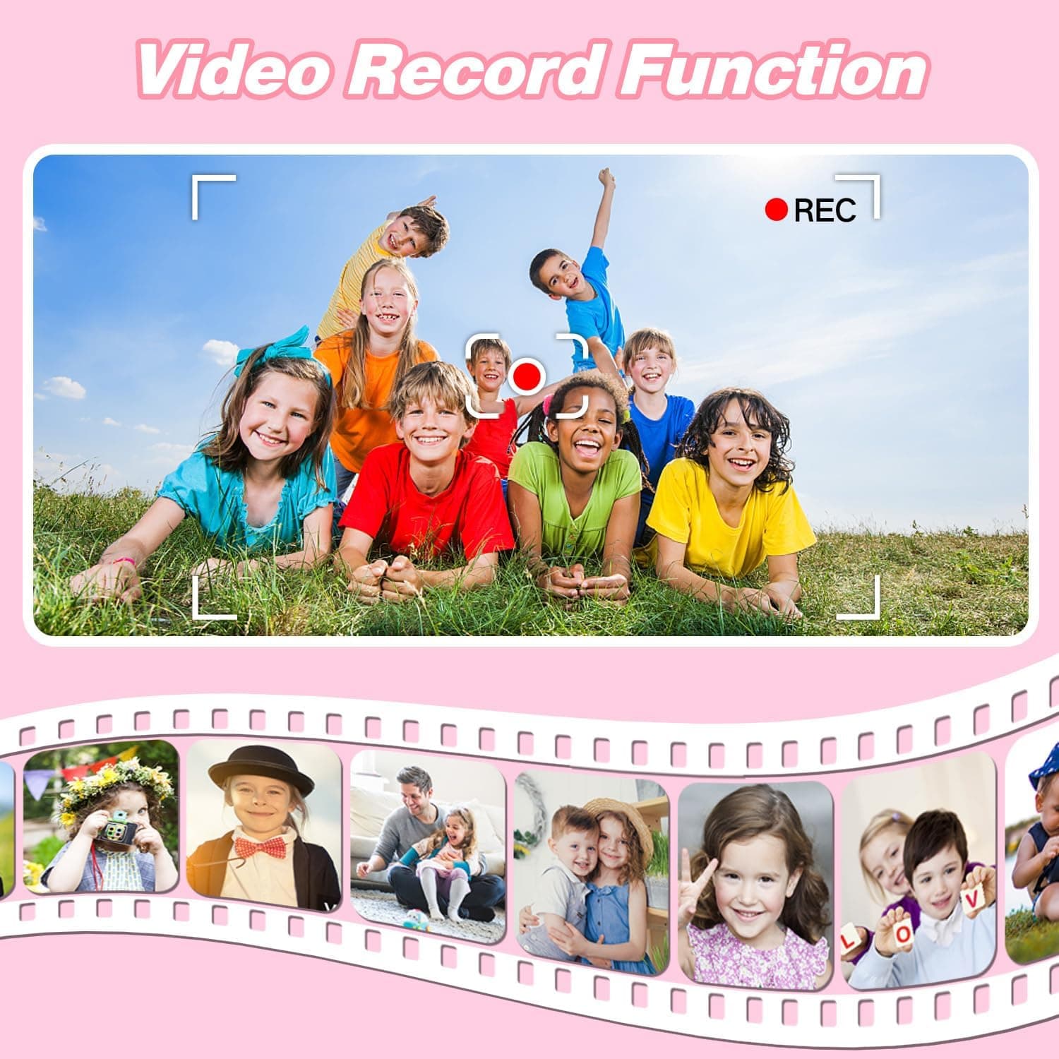 Goopow Kids Camera Toys for 3-8 Year Old Girls Boys,Children Digital Video Camcorder Camera with Cartoon Soft Cover, Best Chritmas Birthday Festival Gift for Kids - 32G SD Card Included Pink-DJS - Image 6