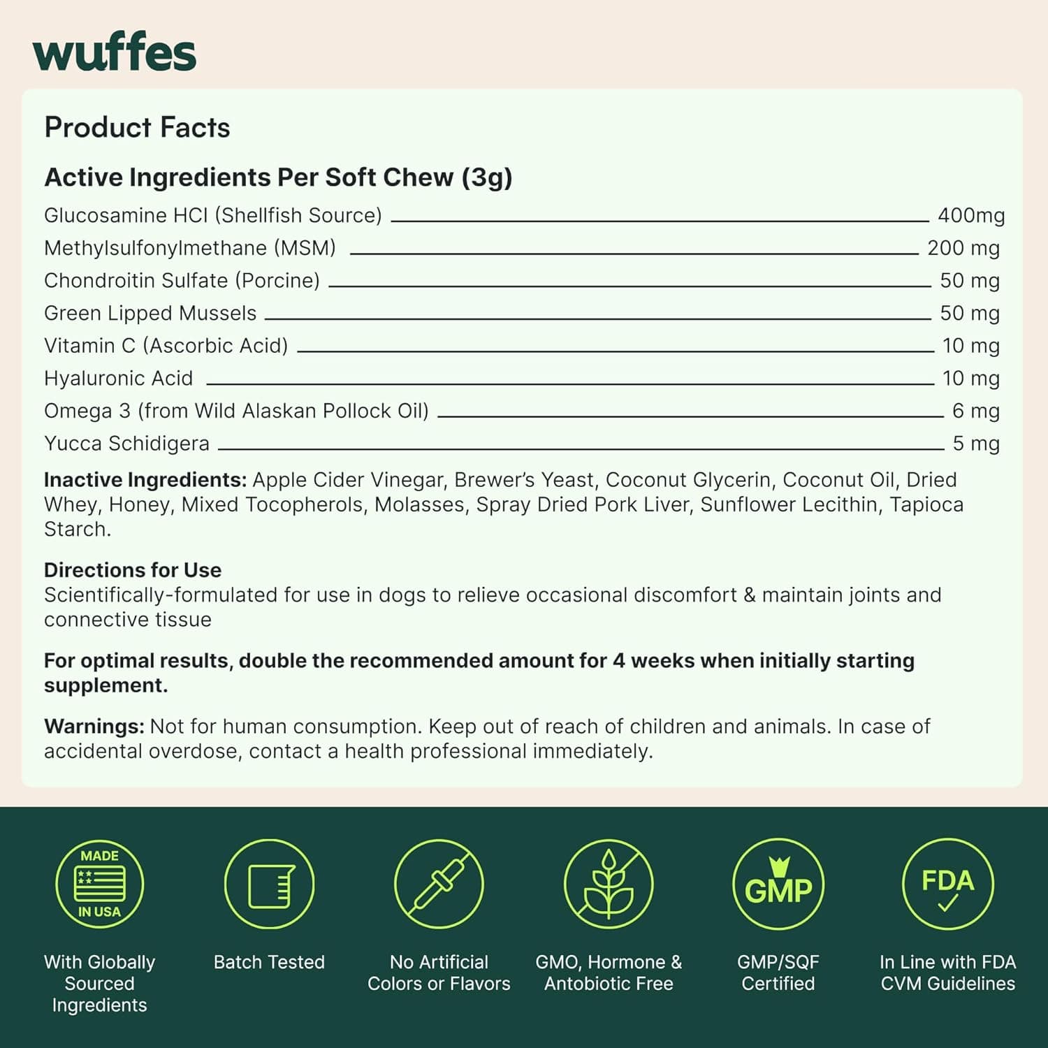 Wuffes Advanced Dog Hip and Joint Supplement with Glucosamine, Chondroitin, Omega 3, MSM, and Green Lipped Mussel, 60 Pork Flavored Chews for Small and Medium Dog Breeds Small & Medium Breed Pack of 1 - Image 10