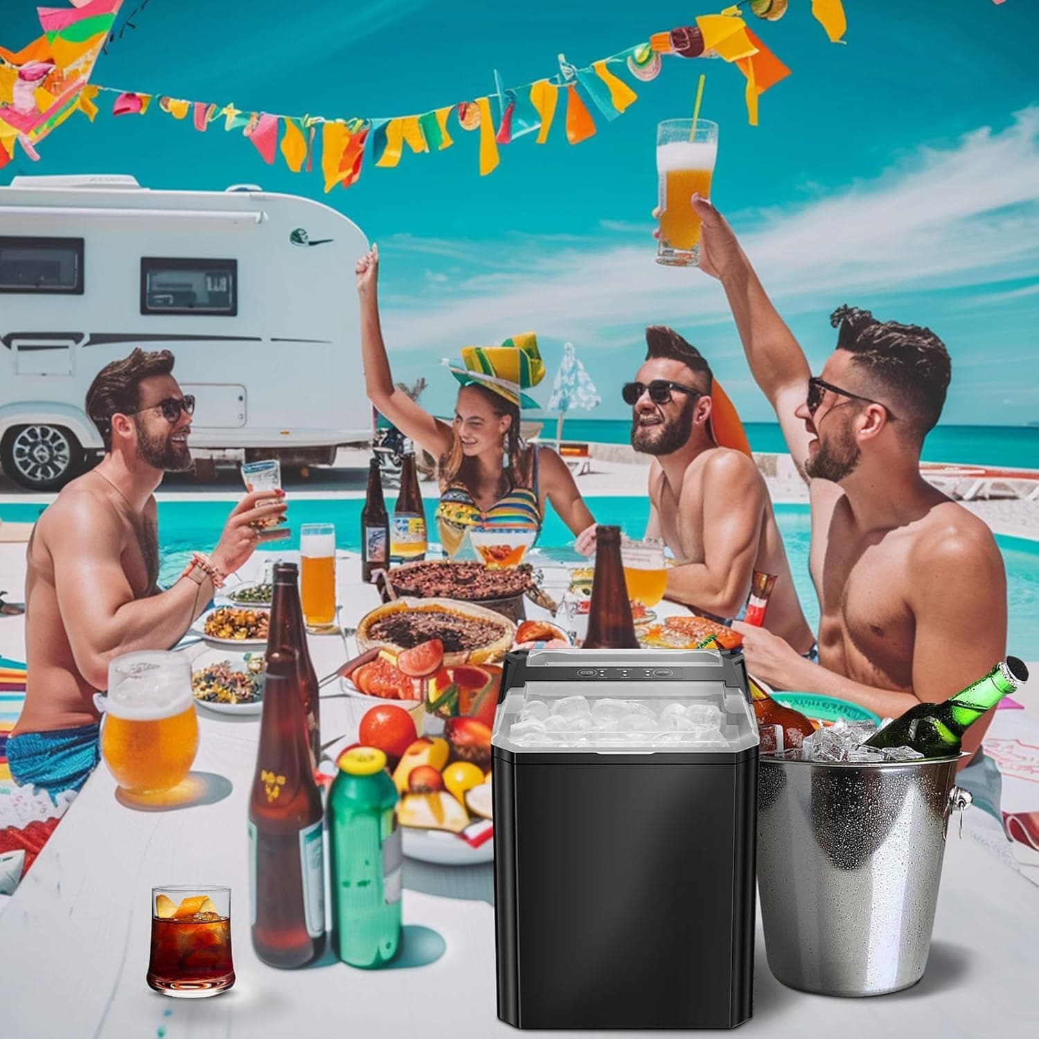 Sweetcrispy Countertop Ice Maker, Portable Ice Machine Self-Cleaning, 9 Cubes in 6 Mins, 26 lbs/24Hrs, 2 Sizes of Bullet Ice for Home Party Office,Elegant Black - Image 9