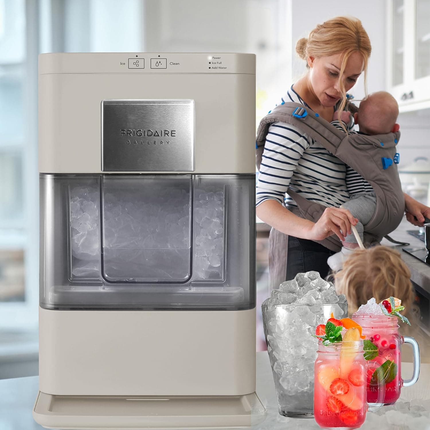 Frigidaire Nugget Ice Maker, Countertop Ice Machine with Transparent Window, Sonic Ice Maker with 44 lbs. Capacity, Auto Self Cleaning Ice Maker Machine, 2.0 Gen, Cream - 16.75D x 11.75W x 20.25H Cream - Nugget Ice - Image 12