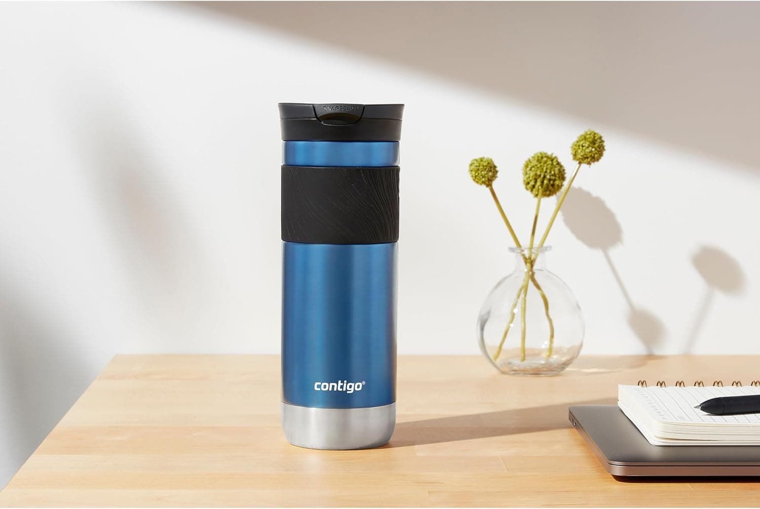 Contigo SNAPSEAL Insulated Stainless Steel Travel Mug with Grip 20oz. Blue Corn Transparent Satin & Midnight Berry Blue Corn/Midnight Berry 20oz (Pack of 2) - Image 7