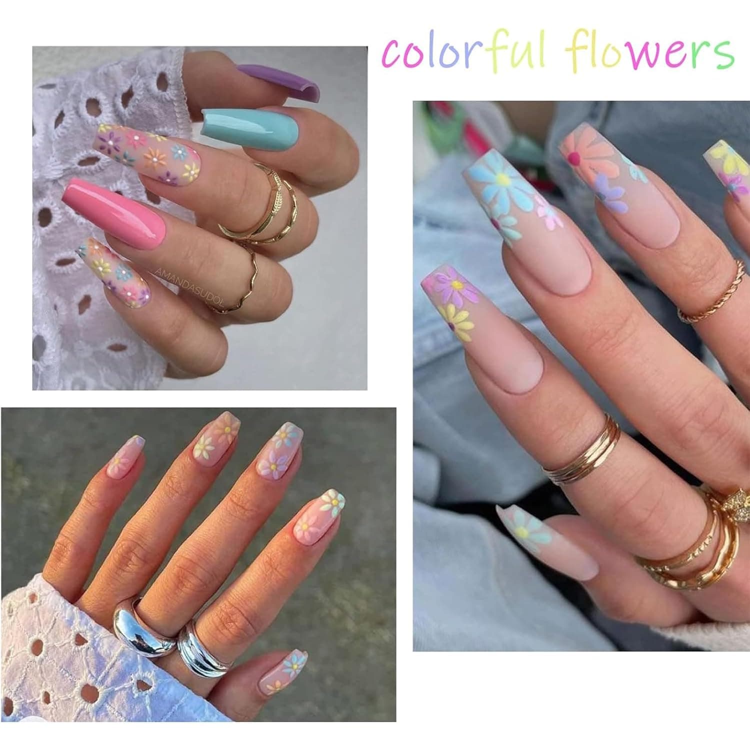 Flower Nail Art Stickers - 5D Embossed, Spring/Summer Daisy Designs, Self-Adhesive Decals for Women's Nail DIY Decoration Colorful-01 - Image 3