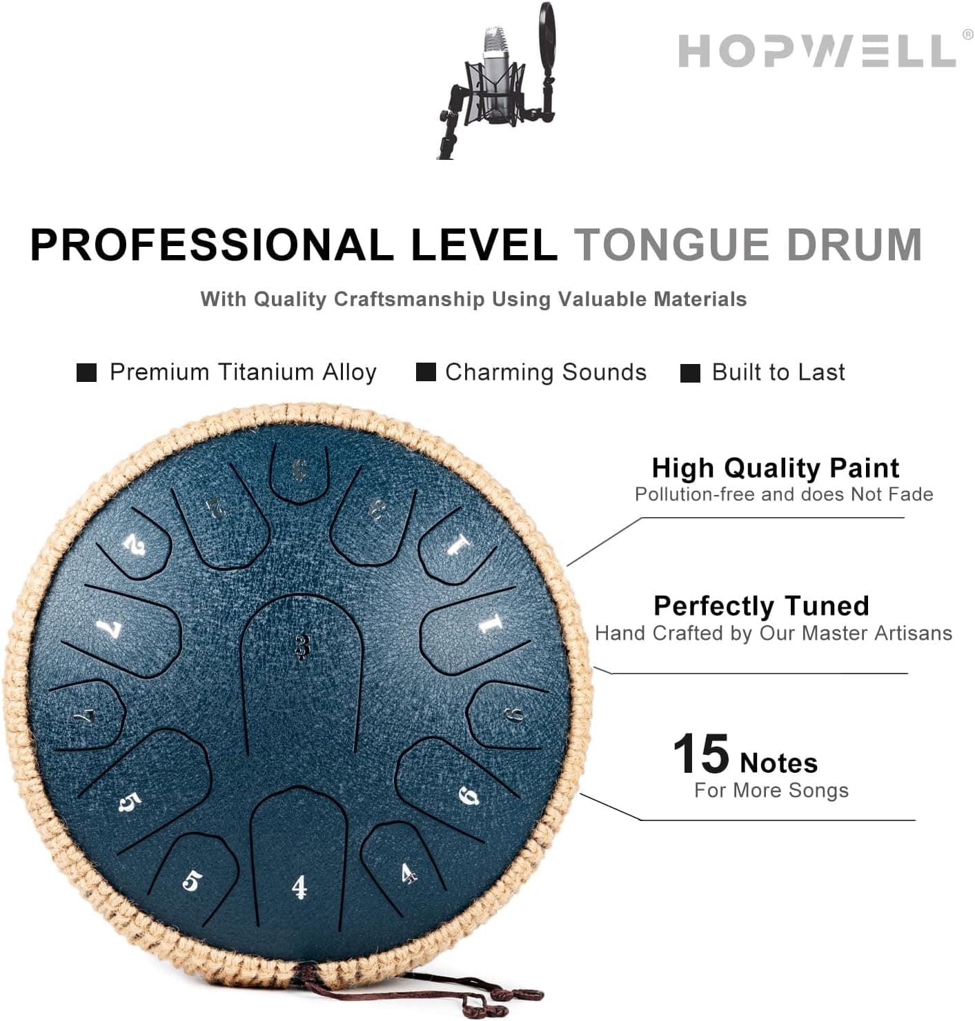 Steel Tongue Drum - 13 Inches 15 Notes Tongue Drum - Hand Pan Drum with Music Book, Handpan Drums Mallets and Carry Bag, D Major (Navy Blue) 13 Inch 15 Note Navy Blue - Image 4