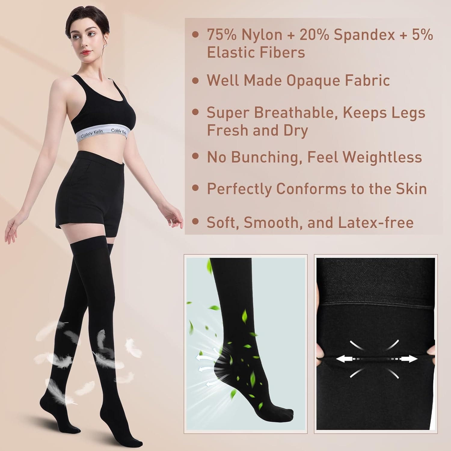 Medical Compression Stockings for Women and Men, 20-30 mmHg Thigh High Compression Socks, Closed Toe Graduated Compression Hoses, Long Circulation Pressure Stockings for Varicose Veins, Edema Large Black - Image 5