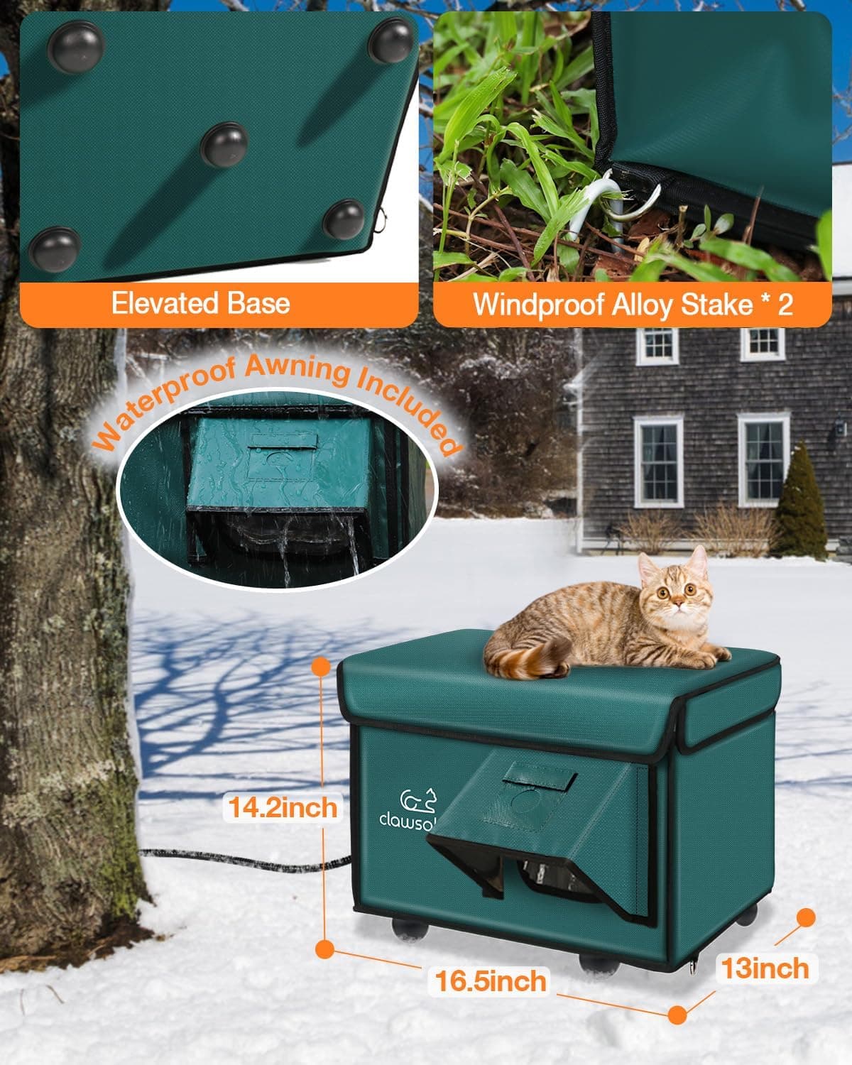 Indestructible Heated Cat House for Outside Cats Winter, 100% Weatherproof, Safe Escape Door, Insulated Outdoor Cat Shelter with Heater for Feral Barn Cat Kitty (Forest Green, 12.6"x16.5"x12.6") Forest Green 12.6"x16.5"x12.6" - Image 7