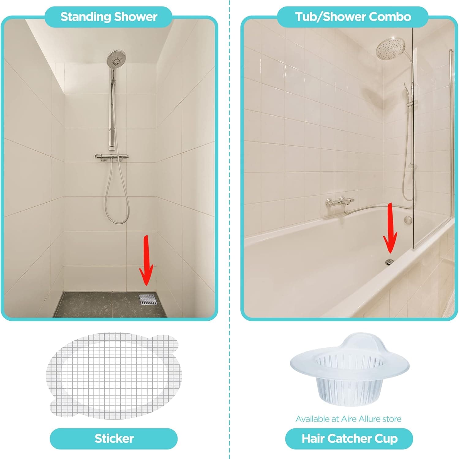 Aire Allure, 25 Pack, Disposable Shower Drain Hair Catcher Mesh Stickers - Image 9