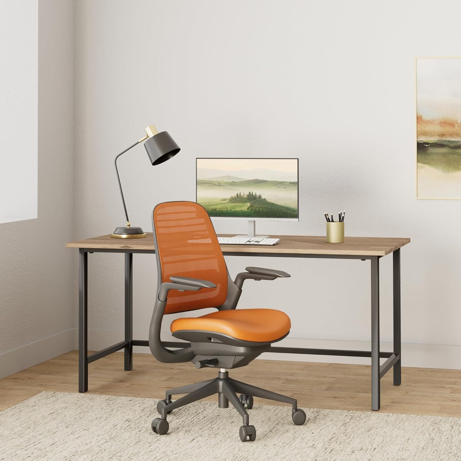 Steelcase Series 1 Office Chair - Ergonomic Work Chair with Wheels for Hard Flooring - Helps Support Productivity - Weight-Activated Controls, Back & Arm Support - Easy Assembly - Tangerine Tangerine Hard Floor Casters Chair - Image 3