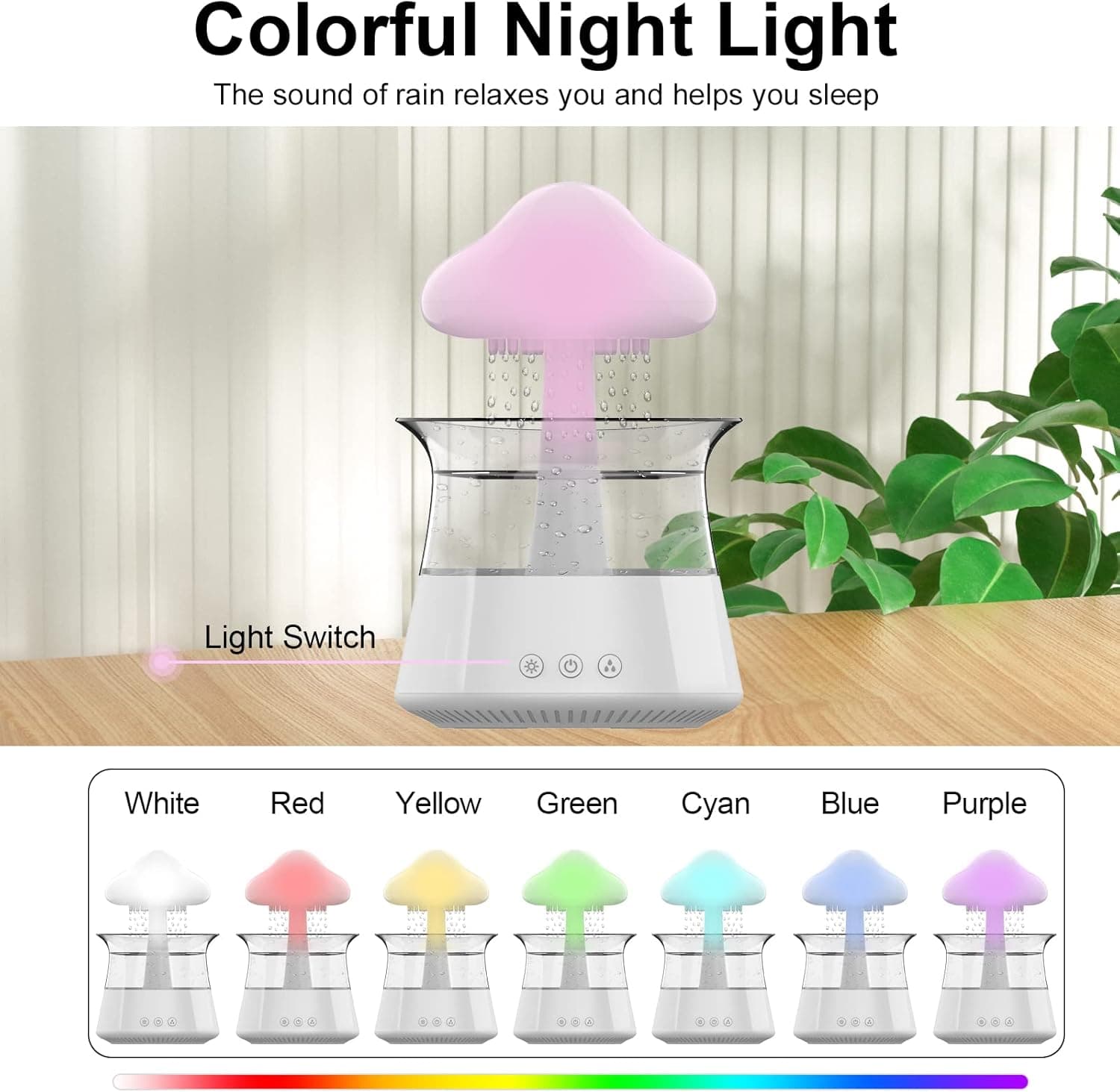 Cloud Rain Humidifier for bedroom with Soothing Rain Sounds - Bedroom Sleep Aid, Waterfall Night Light, Mushroom Design Air Moisturizer for bedroom and living room (White) Regular - Image 5