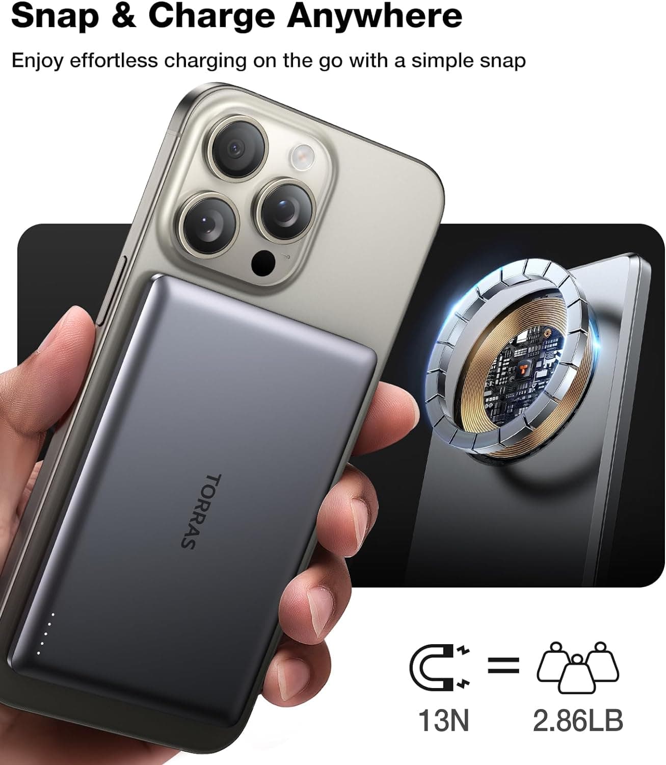TORRAS MiniMag Power Bank, Ultra Slim 5,000mAh Wireless Portable Charger with USB-C Cable, Fast Charging iPhone Air Magnetic Battery Pack, Compatible for iPhone 17/16/15/14/13/12, Glacier Gray 5,000mAh Glacier Gray - Image 6