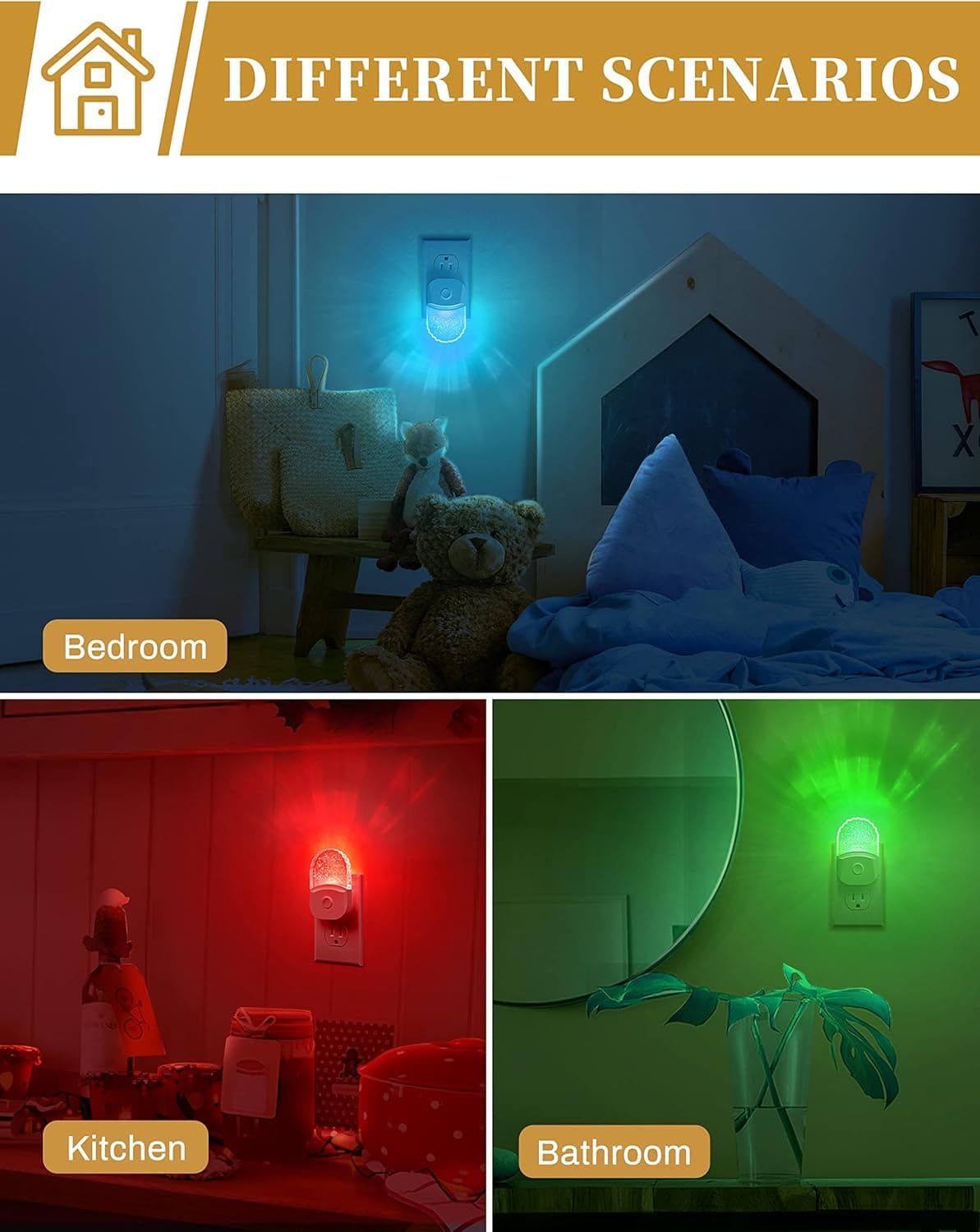 Night Lights Plug Into Wall [2 Pack], Color Changing Night Light for Kids, 8-Color RGB LED Nightlight with Dusk to Dawn Sensor for Bathroom Decor, Children Room, Gift Multicolor 2 Packs - Image 7