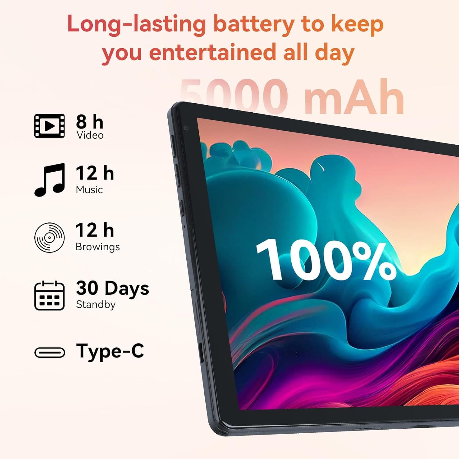 Tablet,10.1" Android Tablet with Octa-core Processor 24GB RAM 128GB ROM HD IPS Touchscreen 8H Battery, Wi-Fi 6, BT 5.0, Dual Camera, Android 15 Tablets 2025 - Image 5