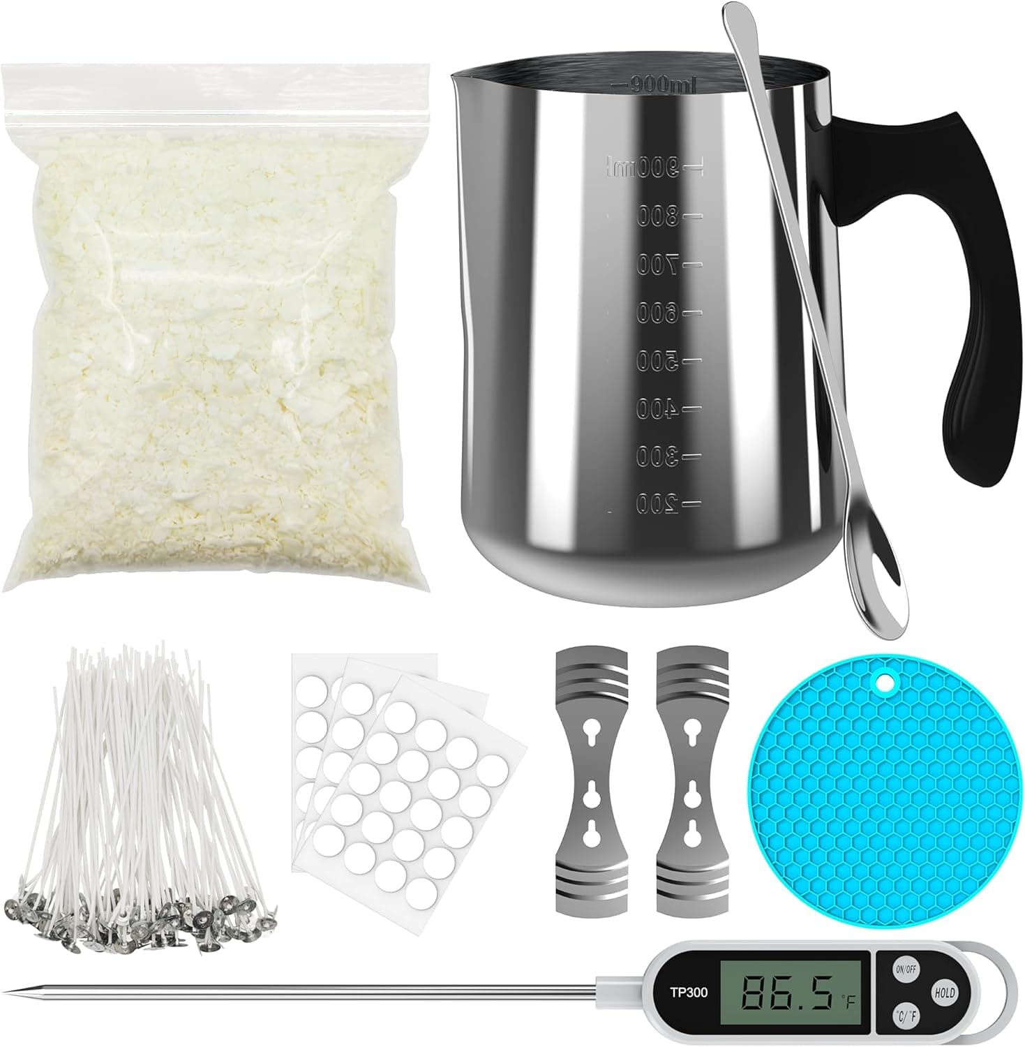 Ohcans 蜡烛制作套件，适合初学者，成人大豆蜡 DIY 蜡烛制作，配有 900ml 蜡烛倒入壶、蜡烛芯、蜡烛芯贴纸、蜡烛芯支架，初学者蜡烛制作套件 - Image 2