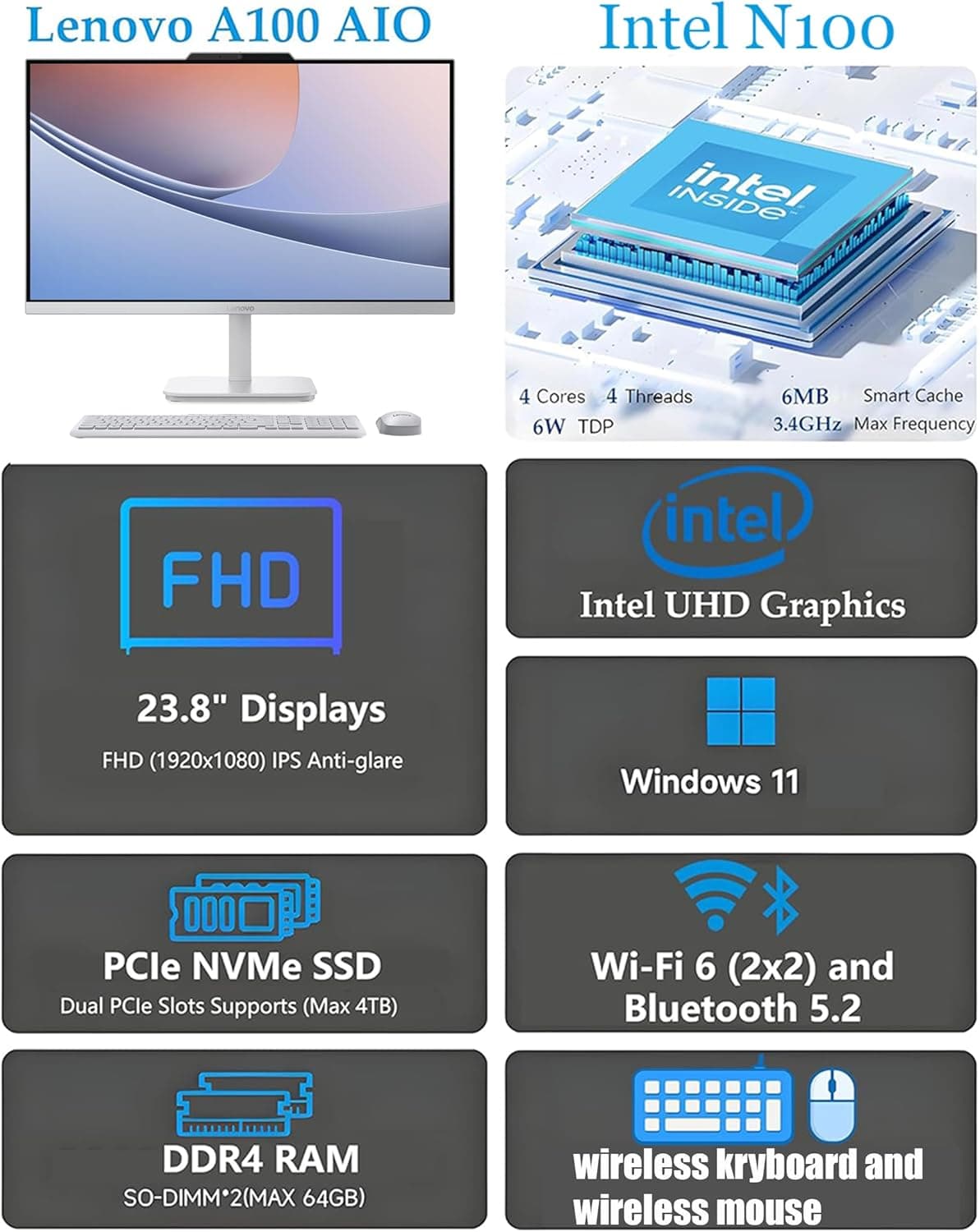 Lenovo 24" FHD All-in-One Desktop Computer, Intel 4-Core Processor (Beats i3-1110G4), 16GB RAM, 512GB PCIe SSD, HDMI, WiFi 6, RJ45, Bluetooth, Business AIO, Vent-Hear, Keyboard & Mouse, Windows 11 Pro 16GB RAM | 512GB SSD - Image 3