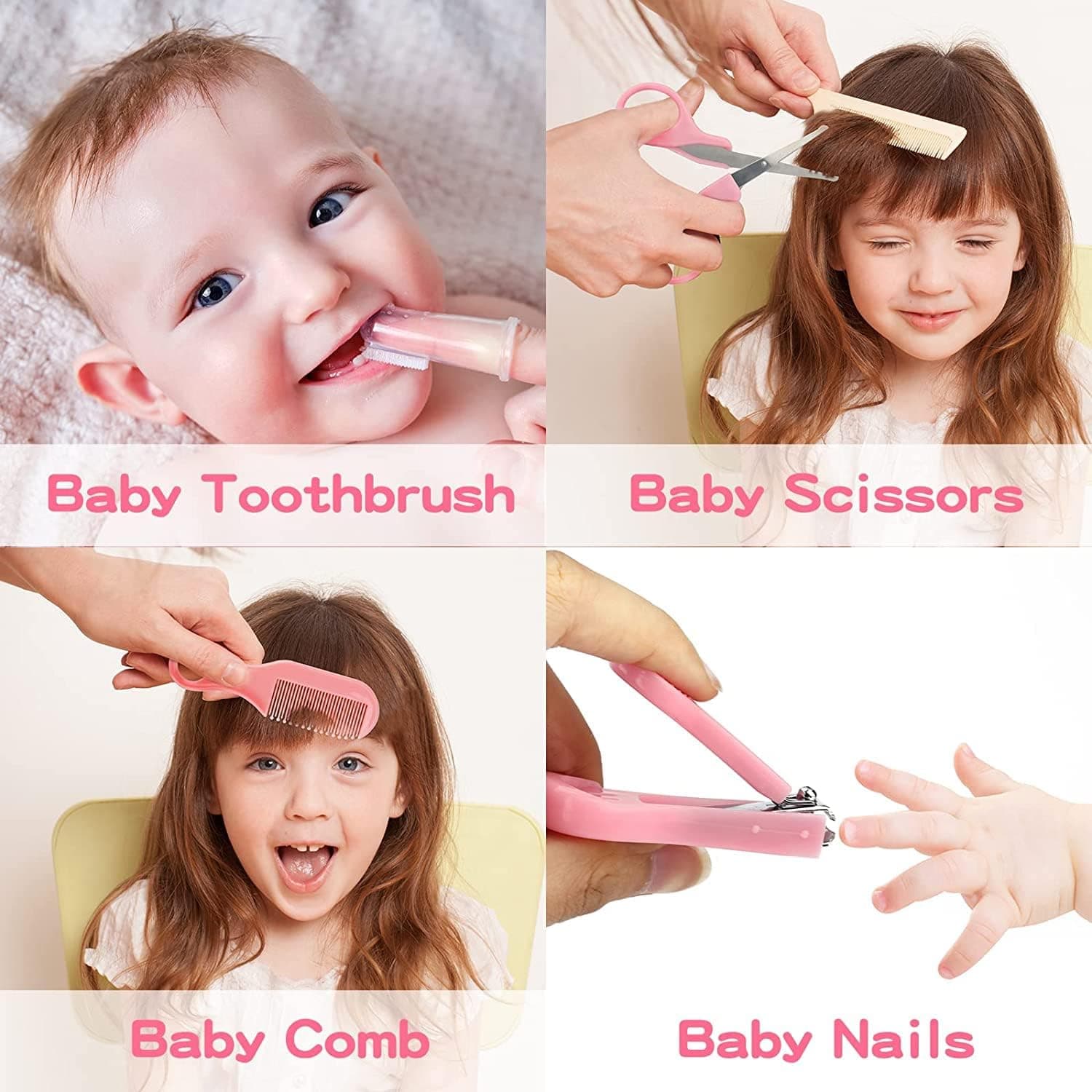 Baby Grooming Kit, Infant Safety Care Set with Hair Brush Comb Nail Clipper Nasal Aspirator,Baby Essentials Kit for Newborn Girls Boys (Pink Baby Grooming kit) Pink Kit+Pink Brush - Image 7