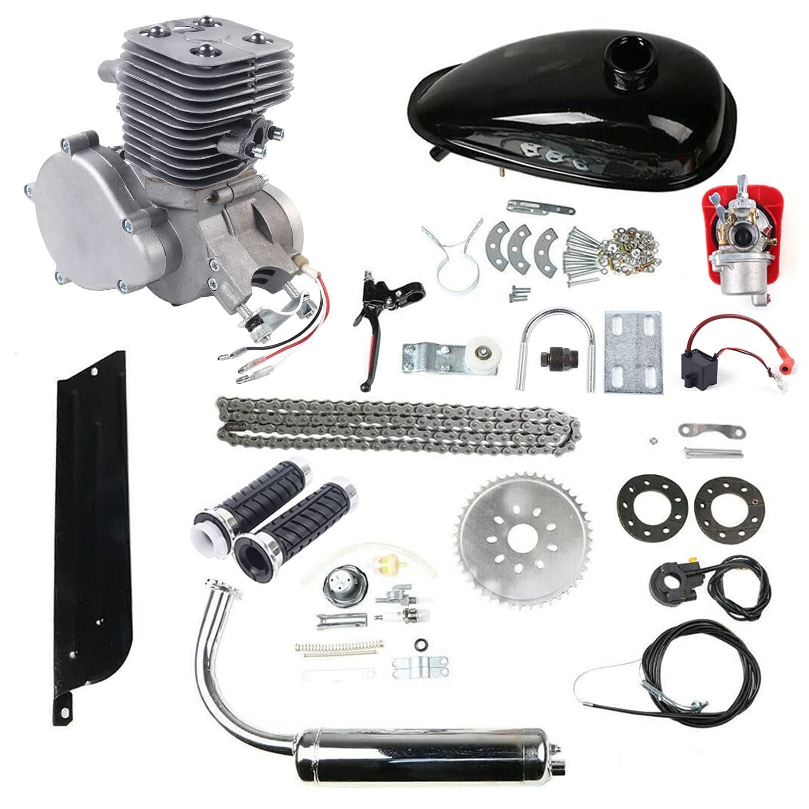 100cc Bicycle Engine Kit, 2-Stroke Gas Motor Bike Kit Air-Cooling Bicycle Motorized Full Set Super Fuel-efficient for Most 26" /28" Bikes Bicycle Scooter