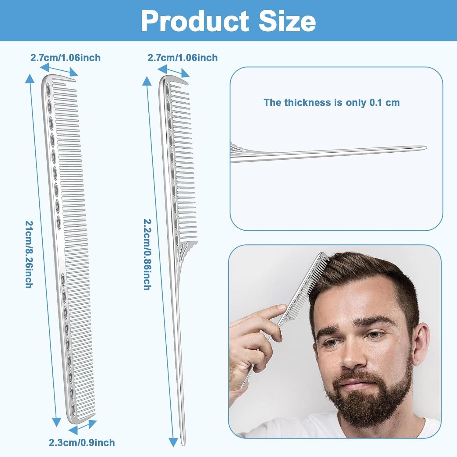 Amazon.com : Stainless Steel Fine Tooth Comb, 2 PCS Metal Rat Tail Comb for Men Anti-Static Professional Barber Hair Styling Combs Space Aluminum Unbreakable Metal Haircut Hair Combs for Men Women, Heat Resistant : Beauty & Personal Care - Image 5