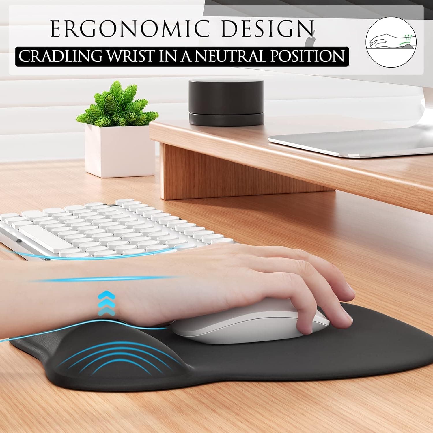 MROCO Ergonomic Mouse Pad with Gel Wrist Rest, Smooth Wrist Support Surface, Non-Slip PU Base for Pain Relief, Comfortable Mousepad for Computer, Laptop, Office & Home, 9.4 x 8.1 in, Black - Image 3