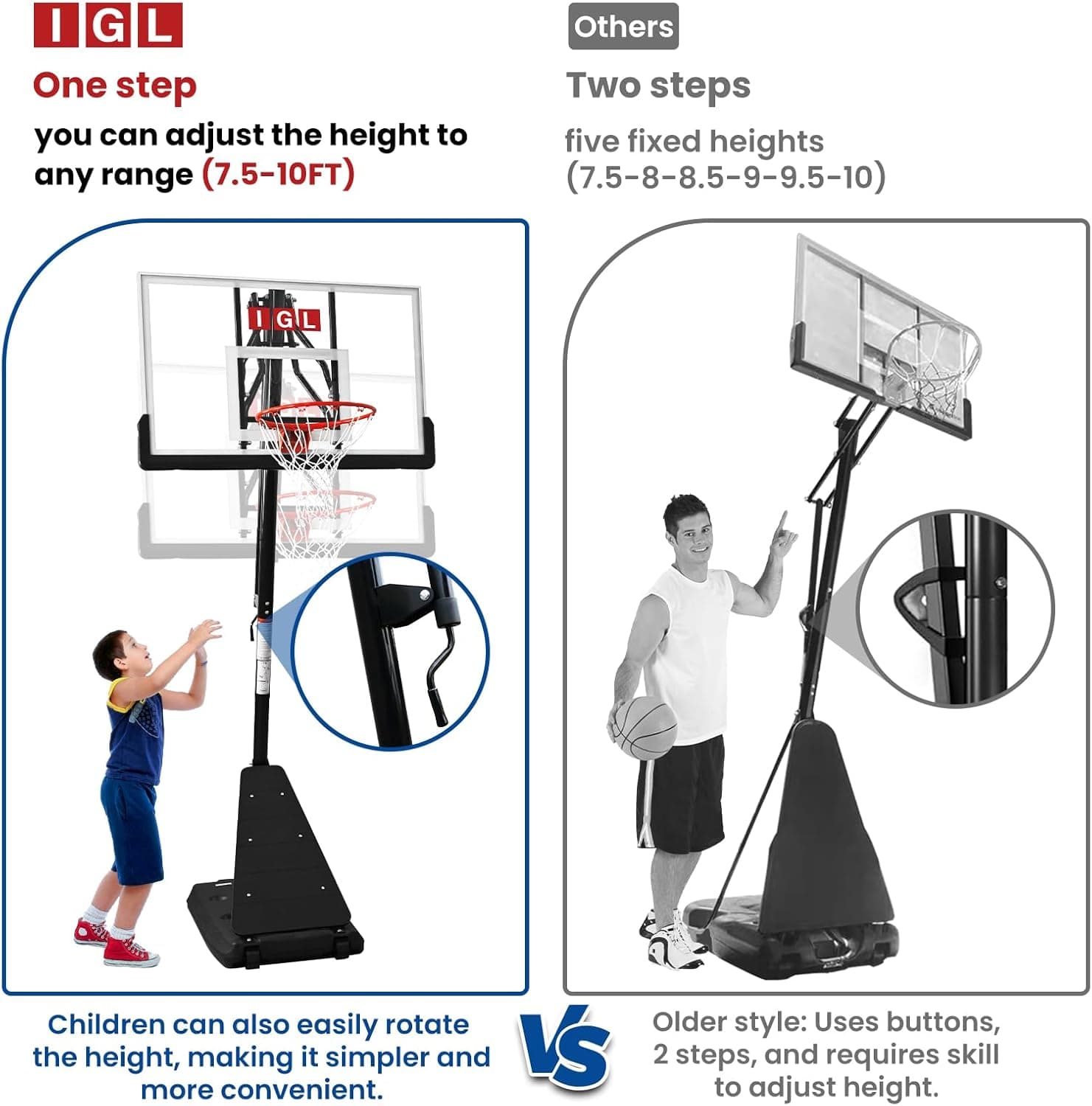 IGL Basketball Hoop Outdoor with 52 Inch Shatterproof Backboard, 10FT Height Portable Basketball Hoop Outdoor, Adjustable Basketball Goal System Black - Image 5