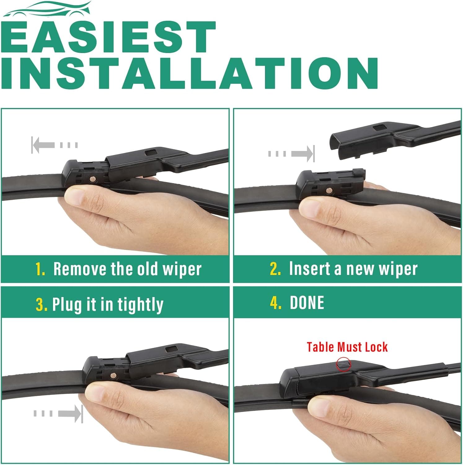 26" 19" Windshield Wiper Blades Replacement for Tesla Model Y 2020-2023 Model 3 2017-2023 Premium All Weather Wiper Blade -OEM Quality(2 of Set) 26"+19" A Top Lock - Image 8