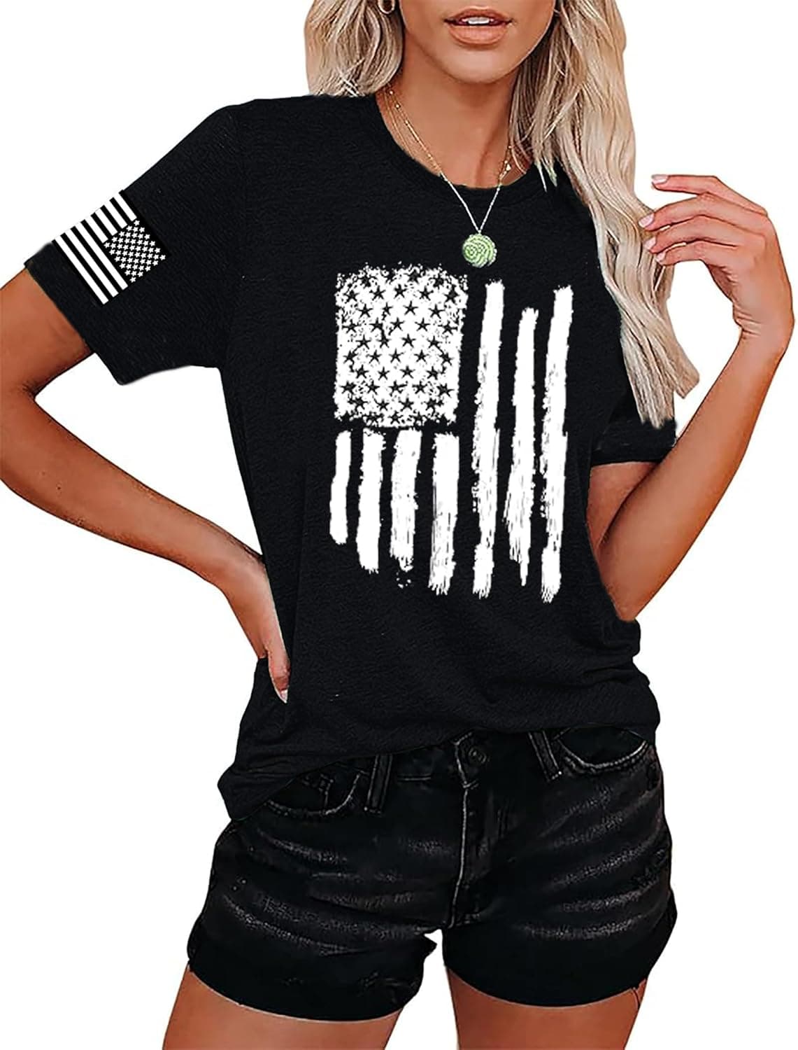 American Flag Patriotic T-Shirt for Women 4th of July Shirts Graphic Tees USA Flag Short Sleeve Shirt Tops Black-4 Medium - Image 5