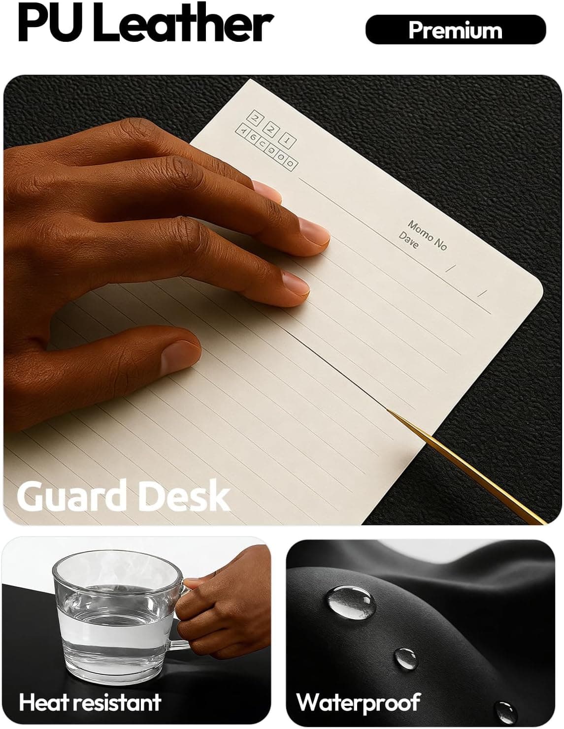 YSAGi Leather Office Desk Pad Protector, Large Mouse Pad, Non-Slip, PU Leather, Laptop Desk Blotter, Waterproof Writing Pad for Office and Home, Black, 23.6" x 13.8" Black 23.6" x 13.8" - Image 3