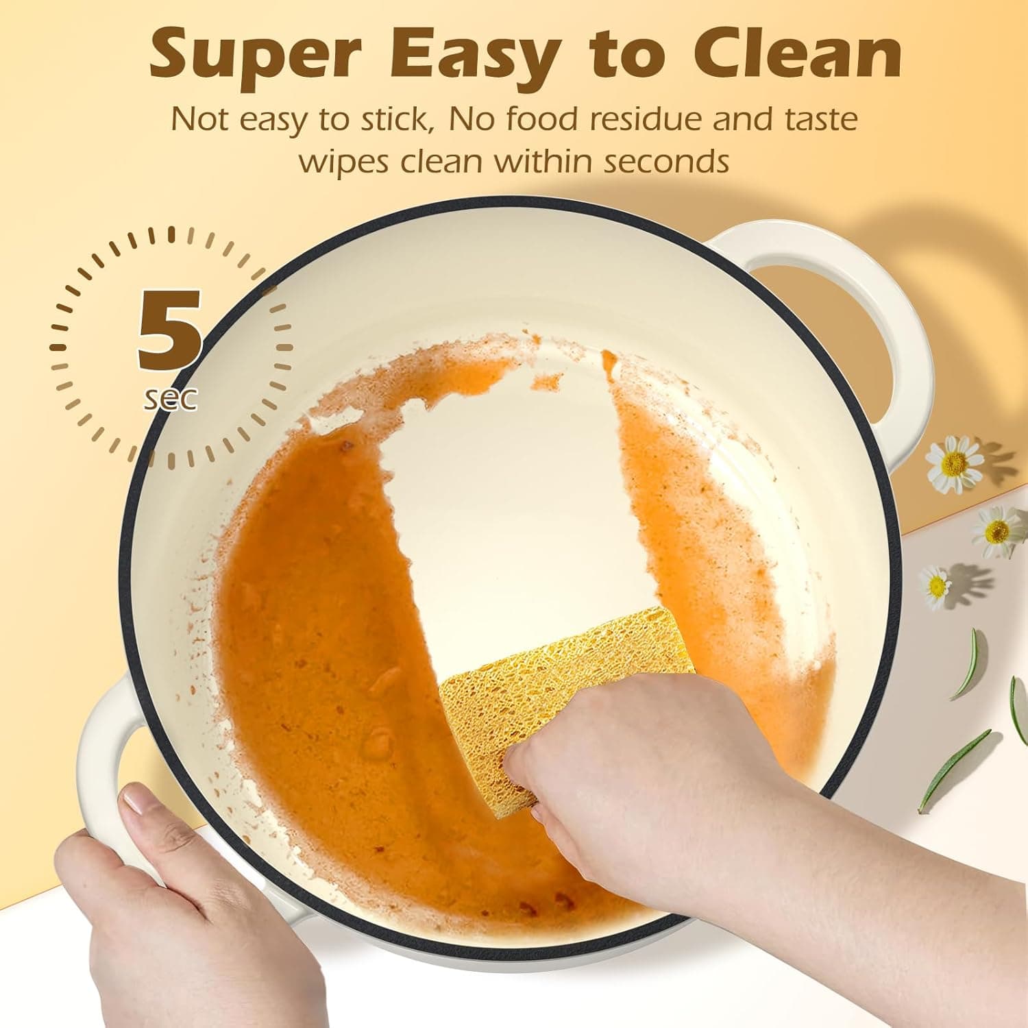 Enameled Cast Iron Dutch Oven - Umite Chef 5QT Pot with Lid & Cotton Potholders - Heavy-Duty Cookware for Bread Baking, Braising, Stews, Roasting(Cream White) - Image 5