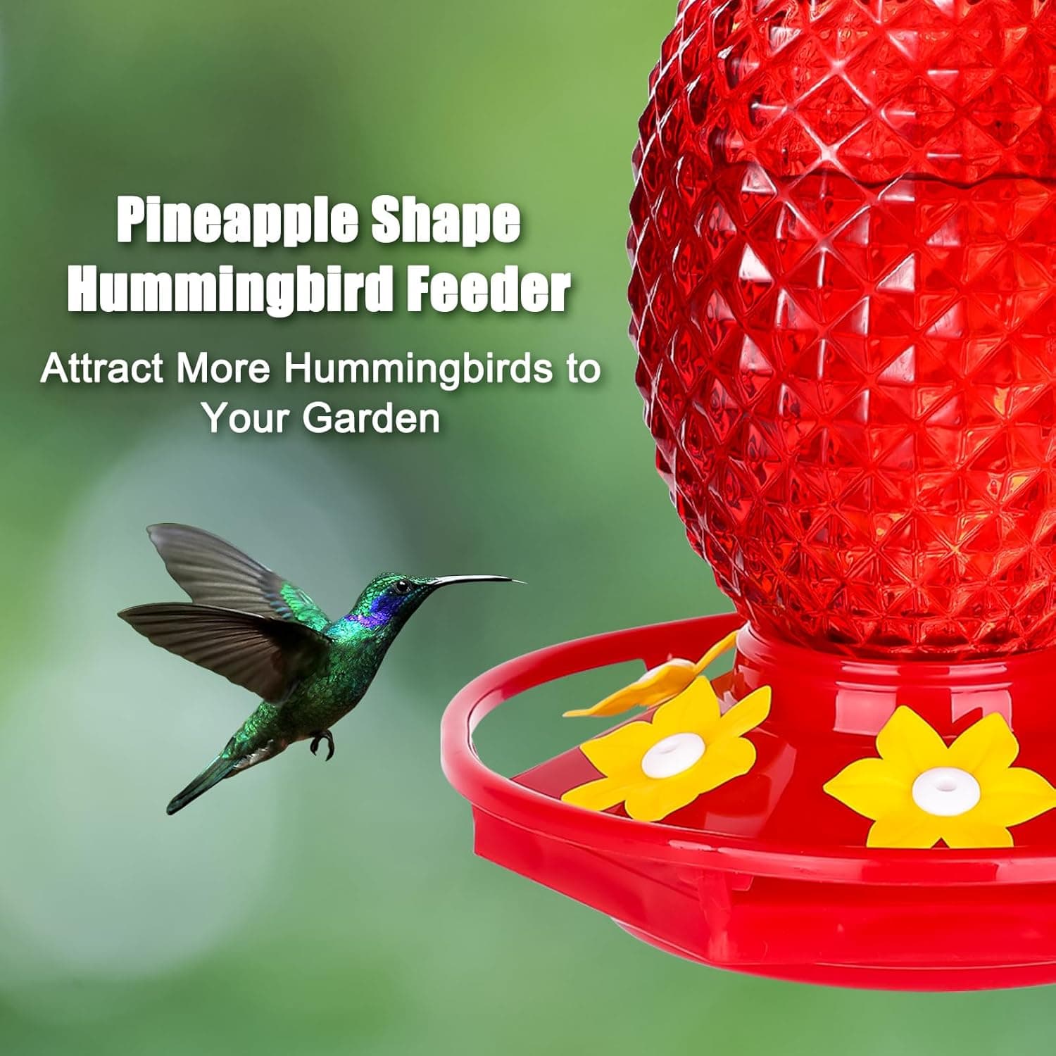 Glass Hummingbird Feeders for Outdoors Hanging Ant and Bee Proof 16OZ 2 Pack Red Pineapple Humming Bird Feeder with 6 Feeding Ports and Ant Moat Hummingbird Gifts for Women Garden Decor 2 16 OZ - Image 6