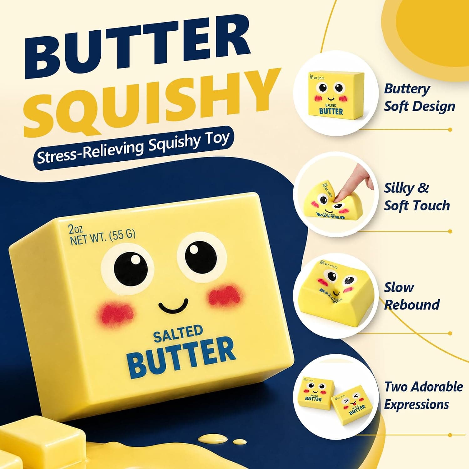 Amazon.com: CKXMHM New Upgraded Smile Face Butter Squishy Toys, Slow Rebound Dumpling Squishy, Soft Stretchy Sensory Squeeze Toys, Stress Relief Fidget Toys, Office Desk Toys & Daily Leisure Gifts (Smiley) : Toys & Games - Image 3