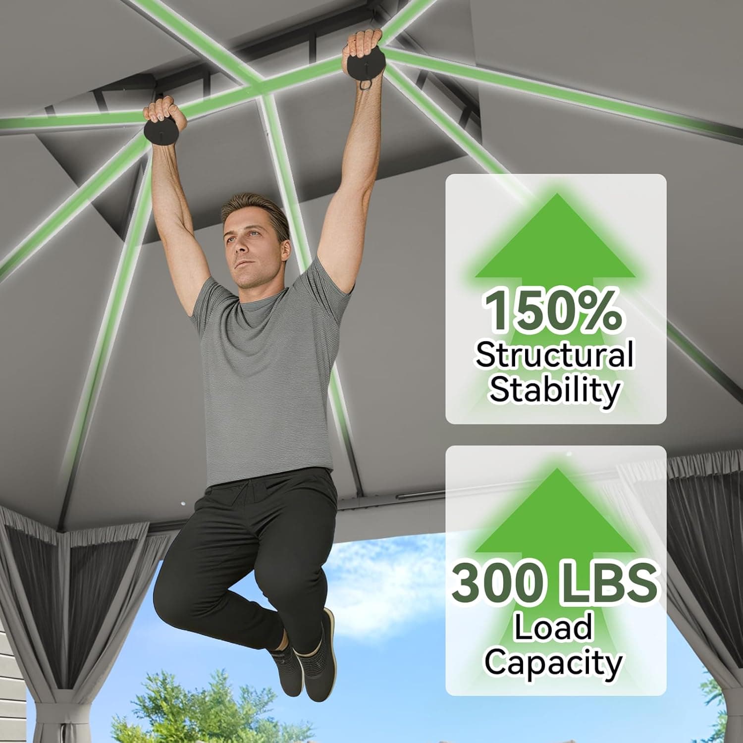 Aoxun Outdoor Gazebo for Patio 10x12, Metal Frame Canopy with Double Roofs, Heavy Duty Party Tent and Shelter with Mosquito Netting and Privacy Screen for Backyard, Lawn, Garden, Deck 10 X 12 Gray - Image 5