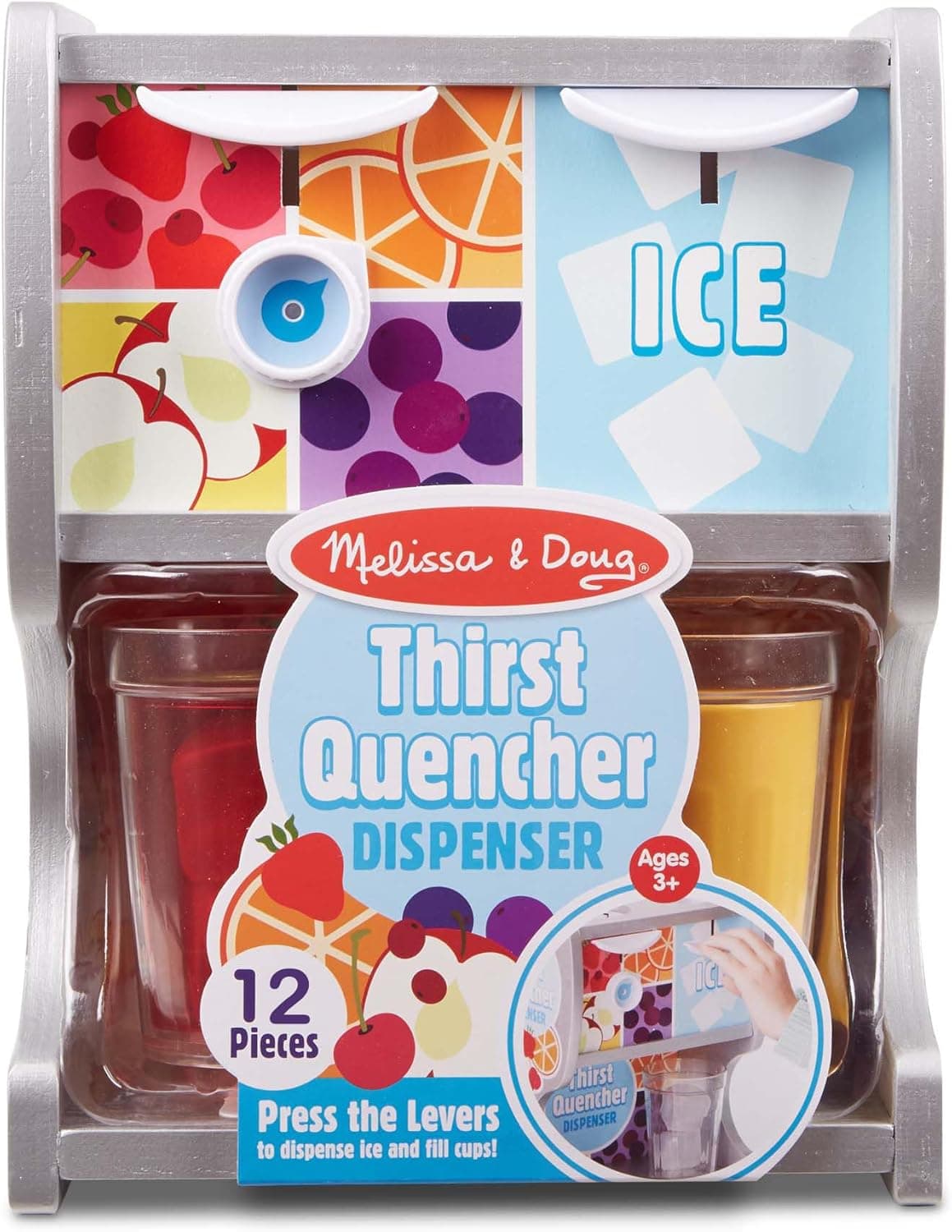 Melissa & Doug Thirst Quencher Wooden Drink Dispenser with Juice Inserts, Ice Cubes & Play Kitchen Accessories, Preschool Learning Toys for Girls & Boys 3+ - FSC Certified - Image 3