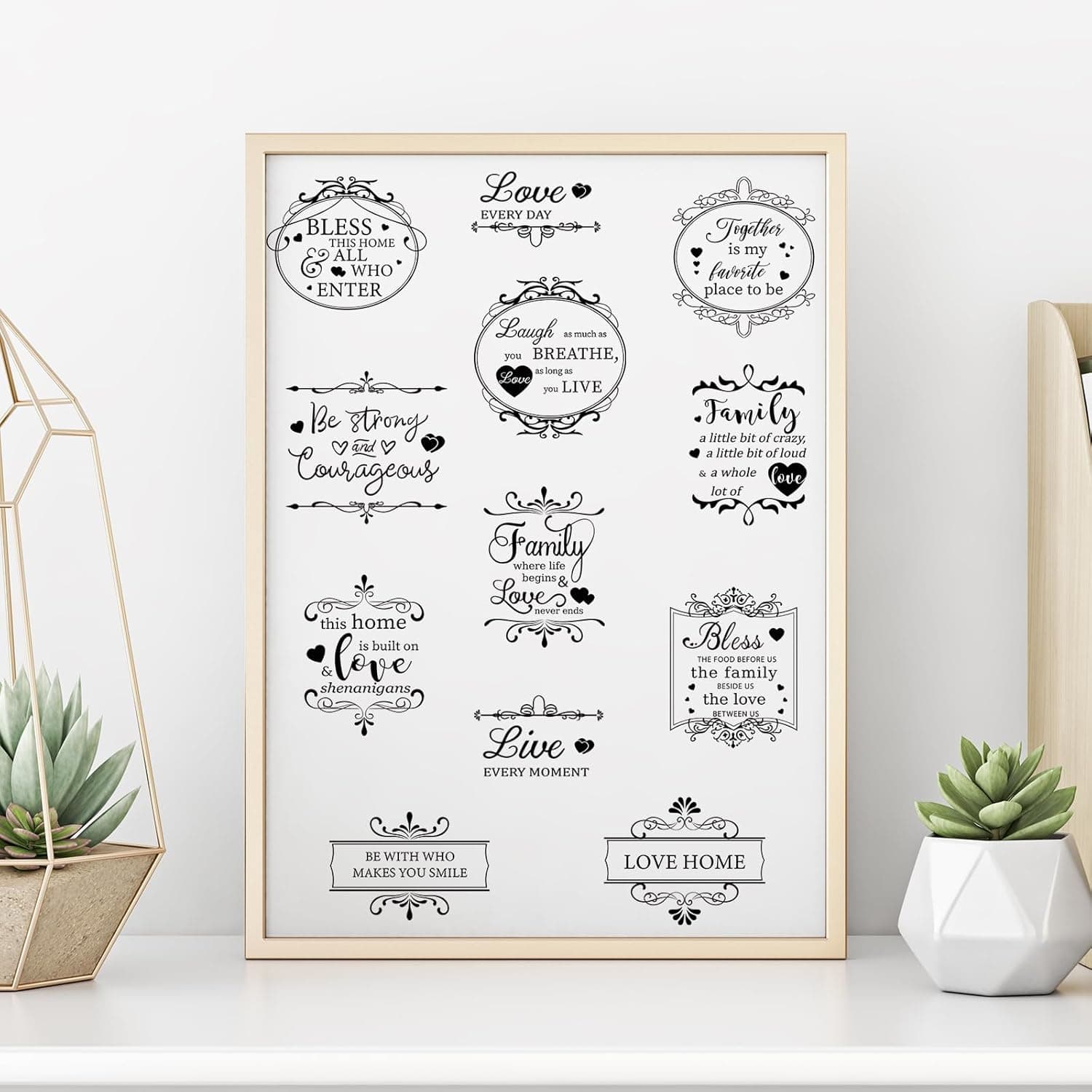 Whaline 11 Sheets Vintage Word Rub on Transfers Decals for Crafts and Furniture Black Warm Letters Rub on Transfer Furniture Stickers Decals for School Home Office DIY Art Craft Decor, 5.5 x 5.5Inch Simple - Image 7