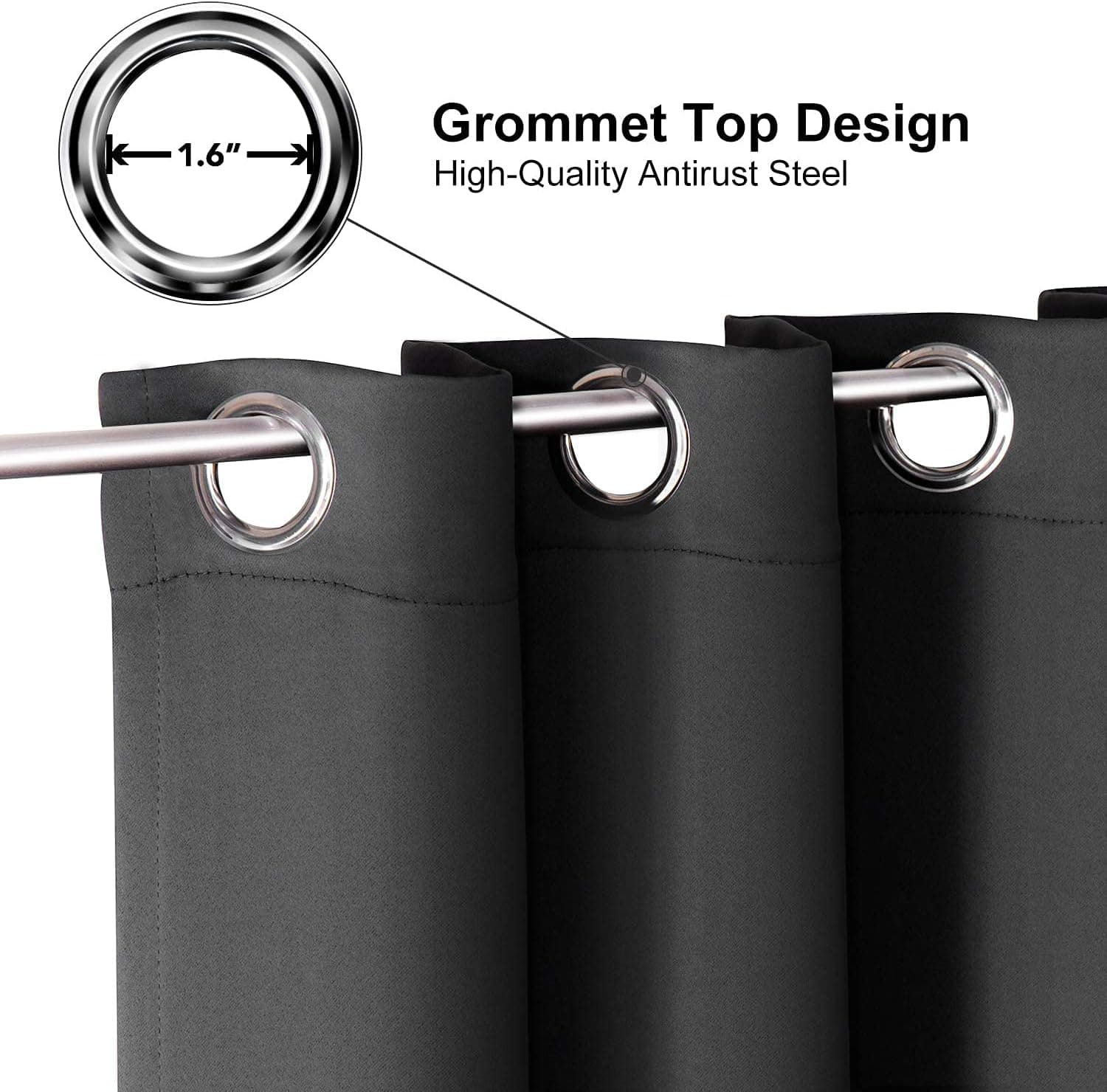 ChrisDowa Grommet Blackout Curtains for Bedroom and Living Room - 2 Panels Set Thermal Insulated Room Darkening Curtains (Dark Grey, 42 x 63 Inch) 42"W x 63"L (Pack of 2) Dark Grey - Image 4